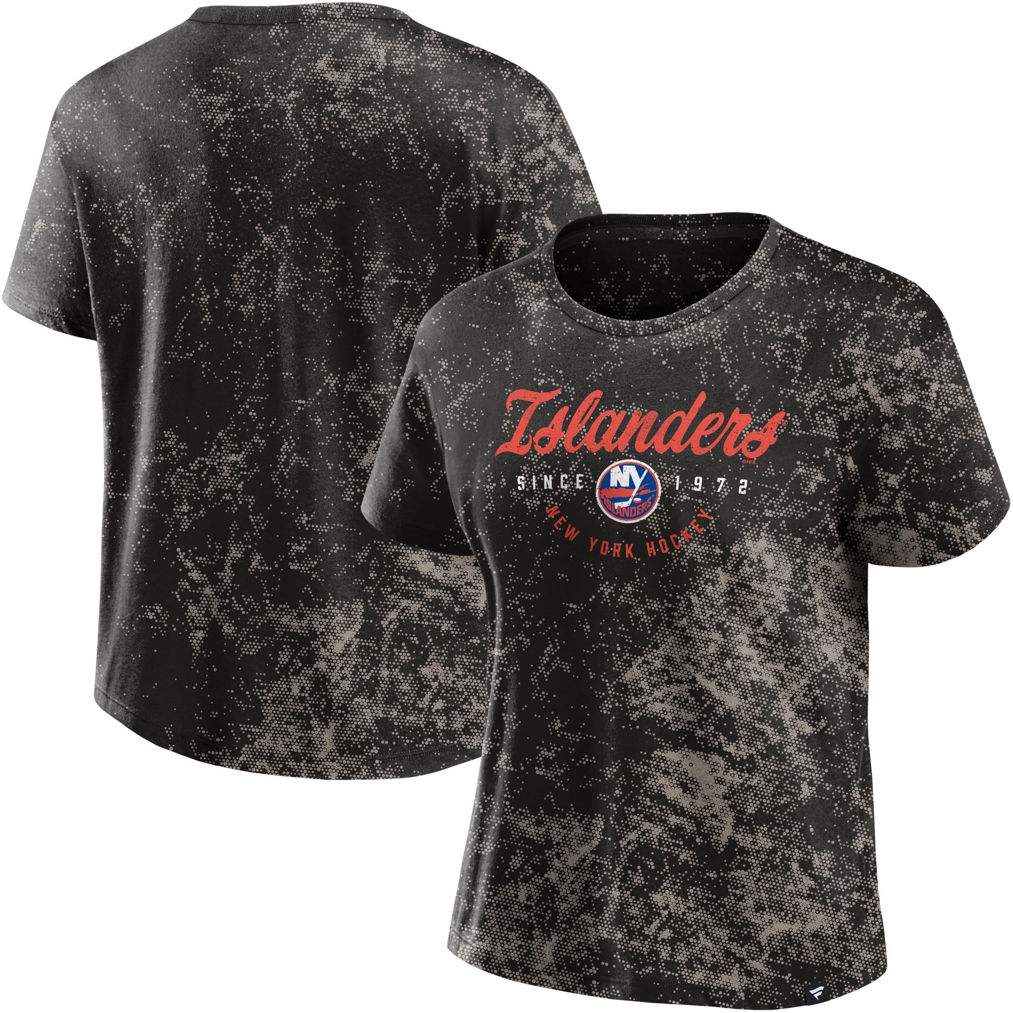 NHL Women's New York Islanders Bleach Dye Black T-Shirt