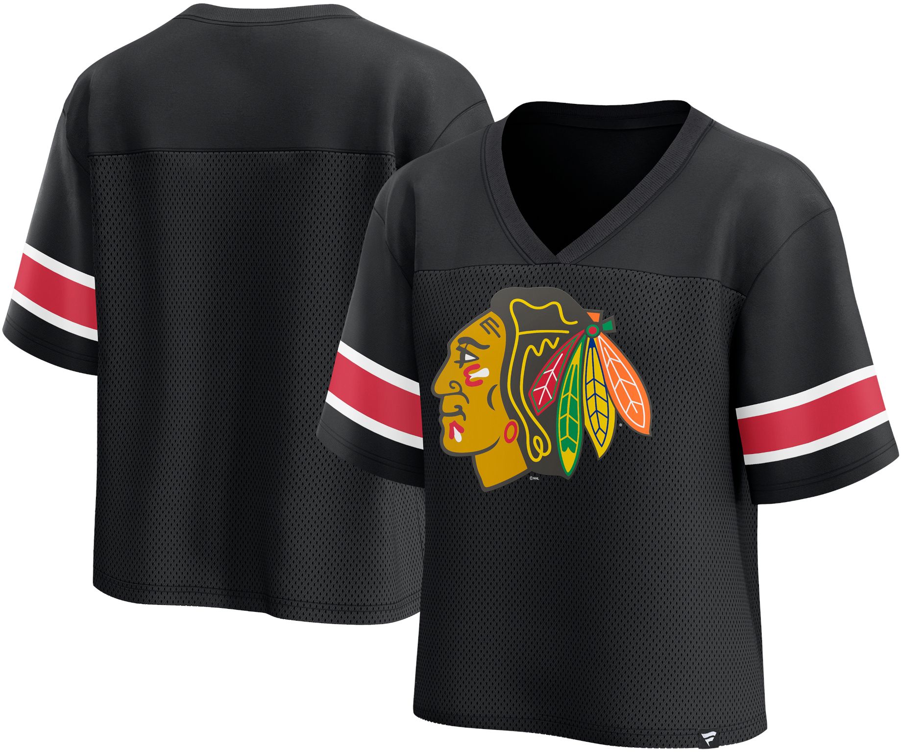 NHL Women's Chicago Blackhawks Mesh Black V-Neck T-Shirt