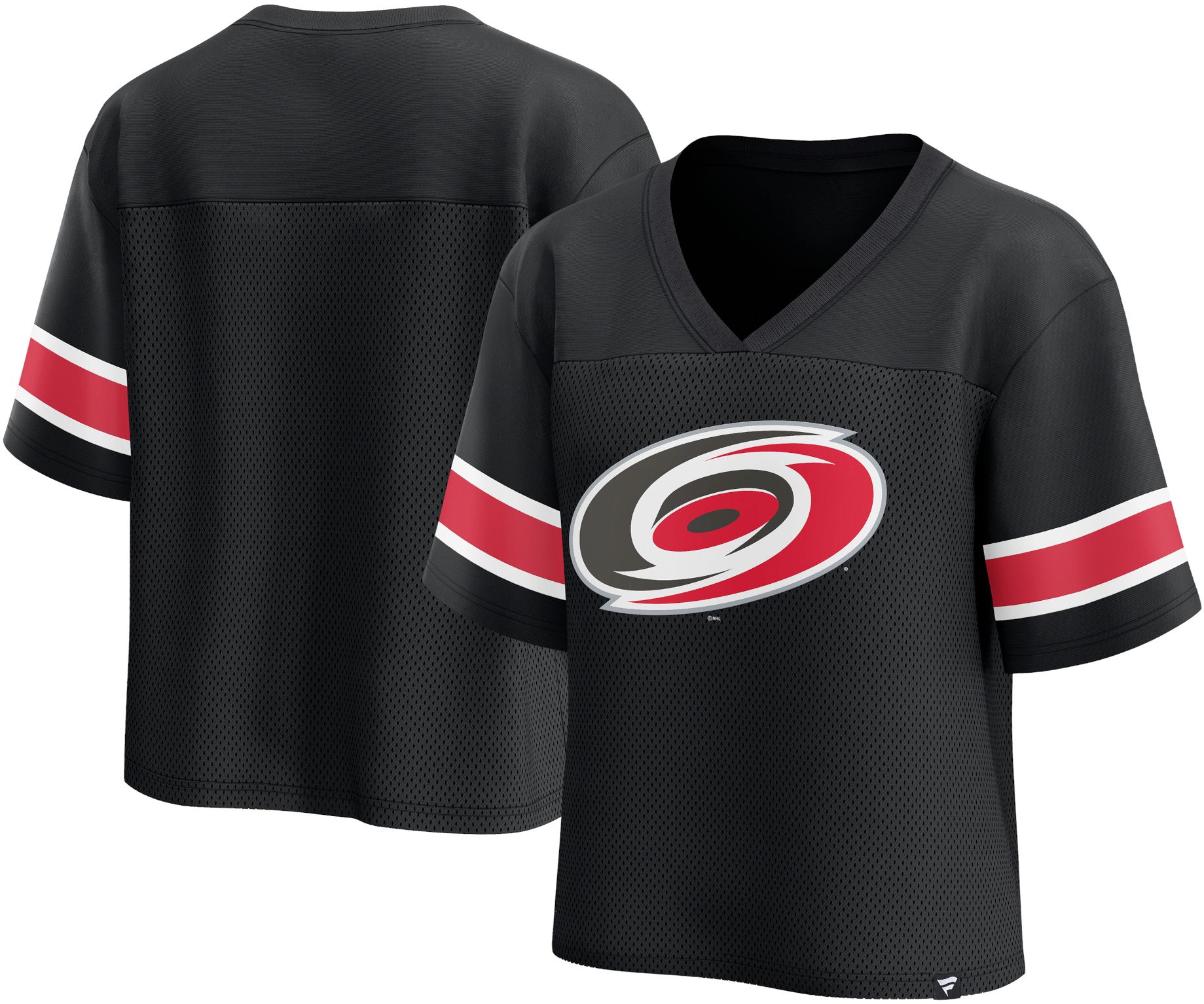 NHL Women's Carolina Hurricanes Mesh Black V-Neck T-Shirt