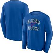 Antigua St Louis Blues Navy Blue Flier Bunker Long Sleeve Crew Sweatshirt, Navy Blue, 86% Cotton / 11% Polyester / 3% SPANDEX, Size 2XL, Rally House