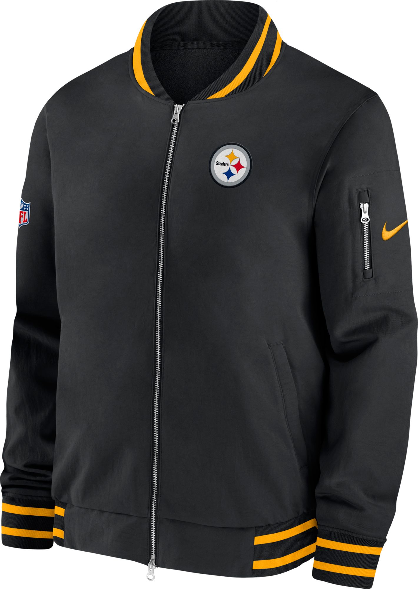 Nike Men's Pittsburgh Steelers Sideline Coaches Black Full-Zip Bomber Jacket