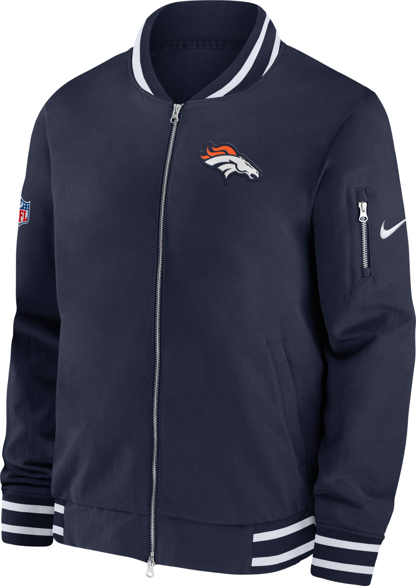 Nike Men's Denver Broncos Sideline Coaches Navy Full-Zip Bomber Jacket