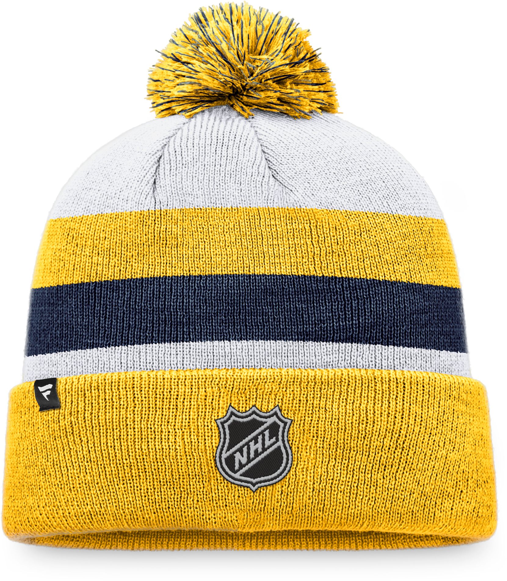 NHL Nashville Predators Stripe Gold Pom Cuffed Beanie