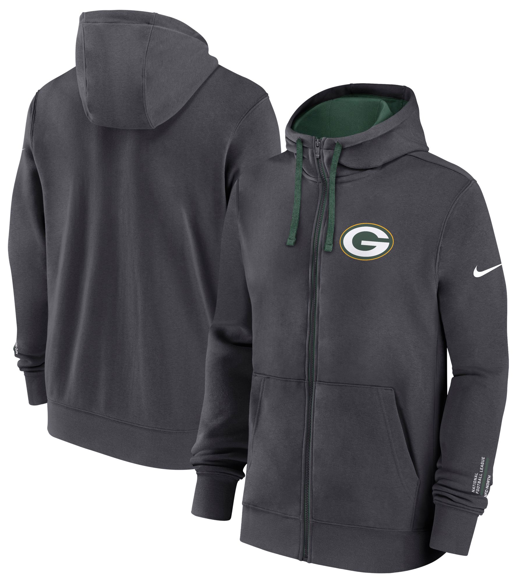 Nike Men's Green Bay Packers Anthracite Club Full-Zip Hoodie product image