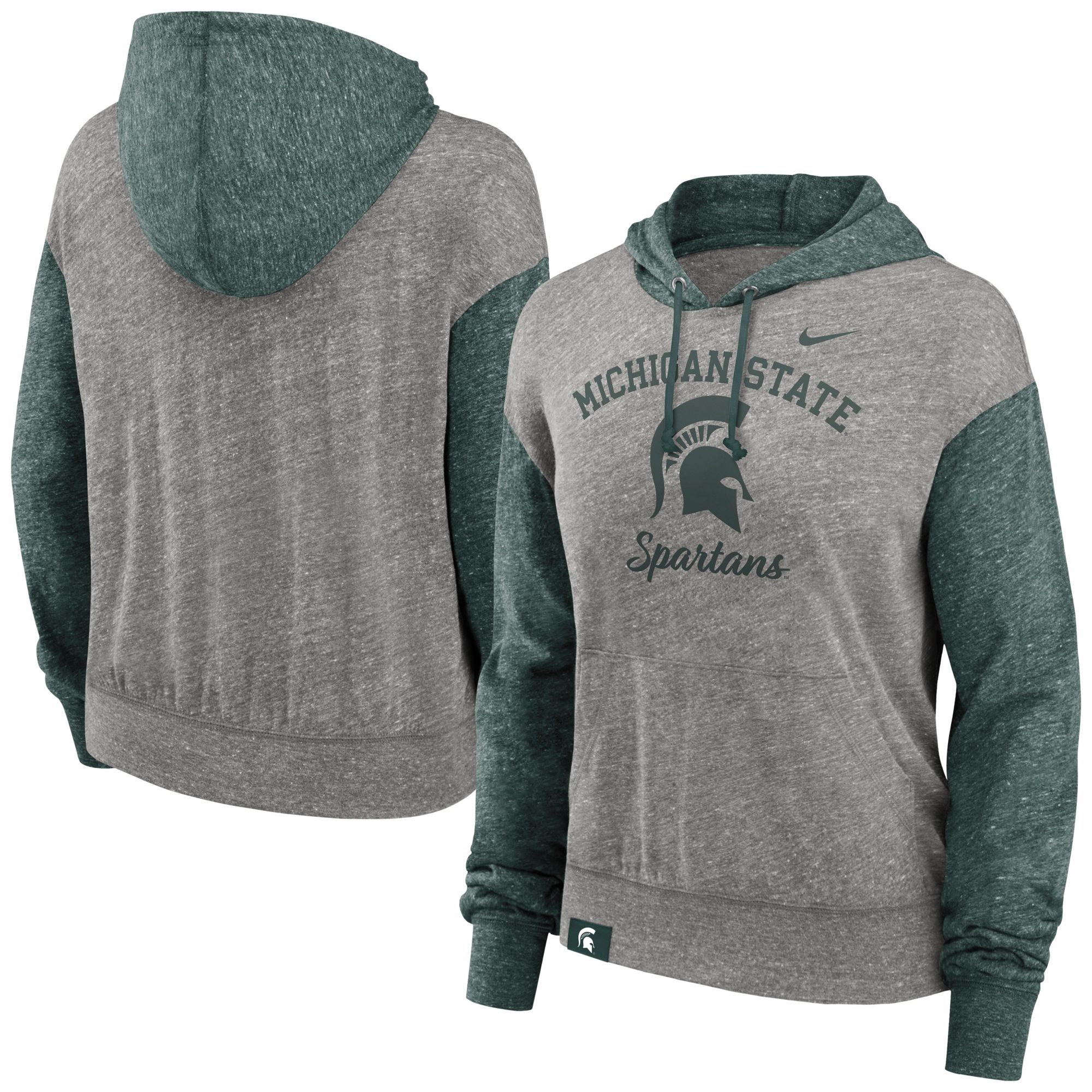 Nike Women's Michigan State Spartans Grey Heather Colorblock Pullover Fleece Hoodie product image