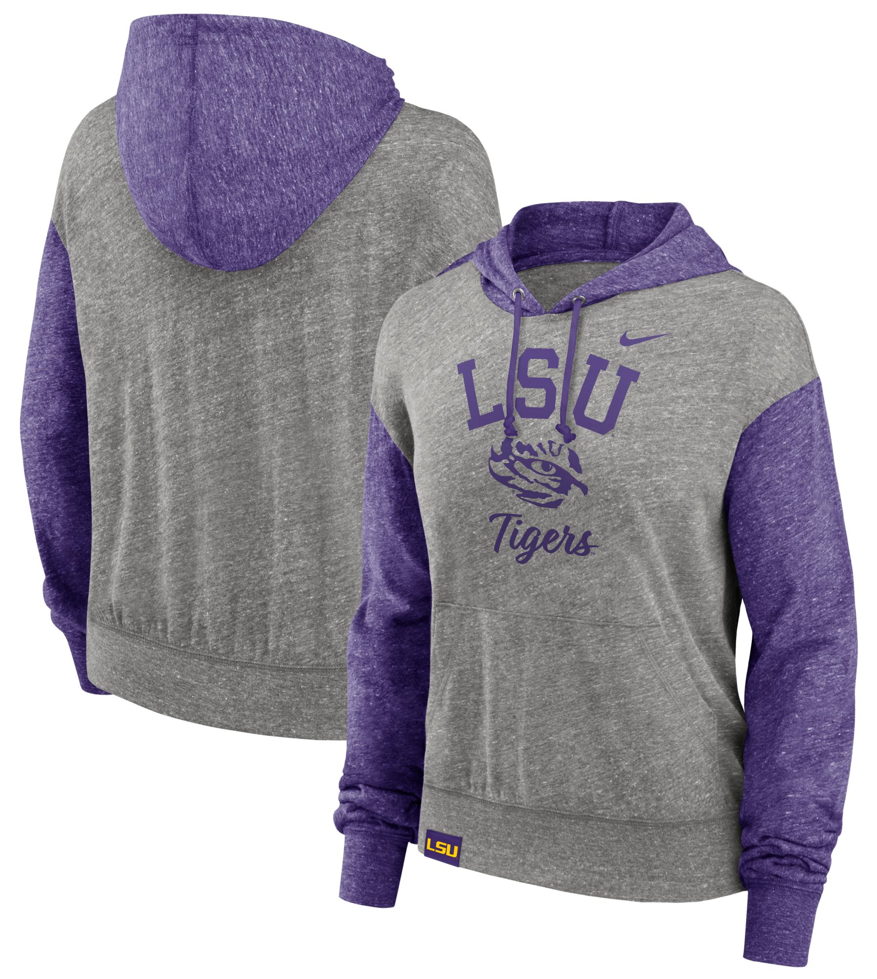 Nike Women's LSU Tigers Grey Heather Colorblock Pullover Fleece Hoodie product image
