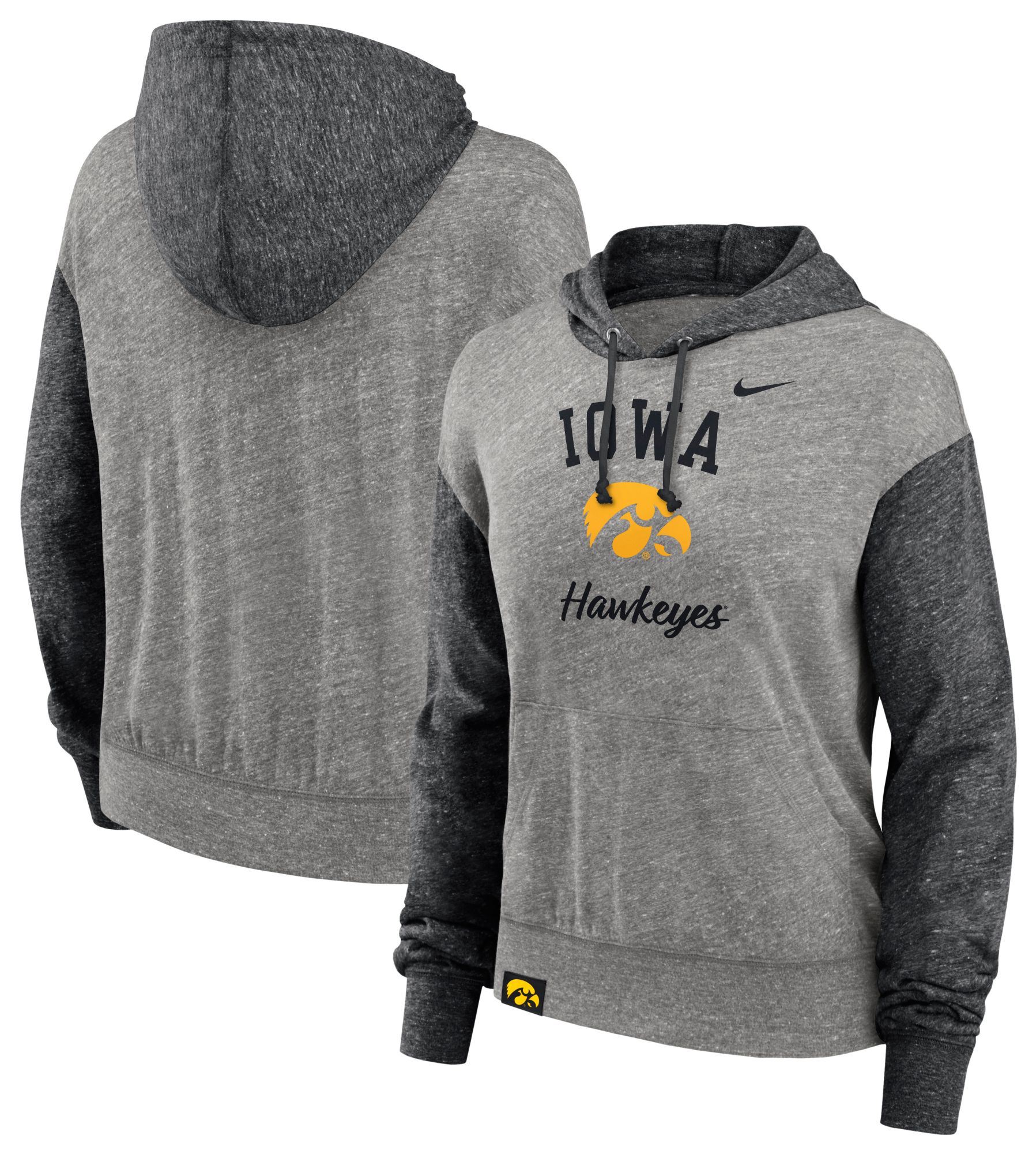Nike Women's Iowa Hawkeyes Grey Heather Colorblock Pullover Fleece Hoodie product image