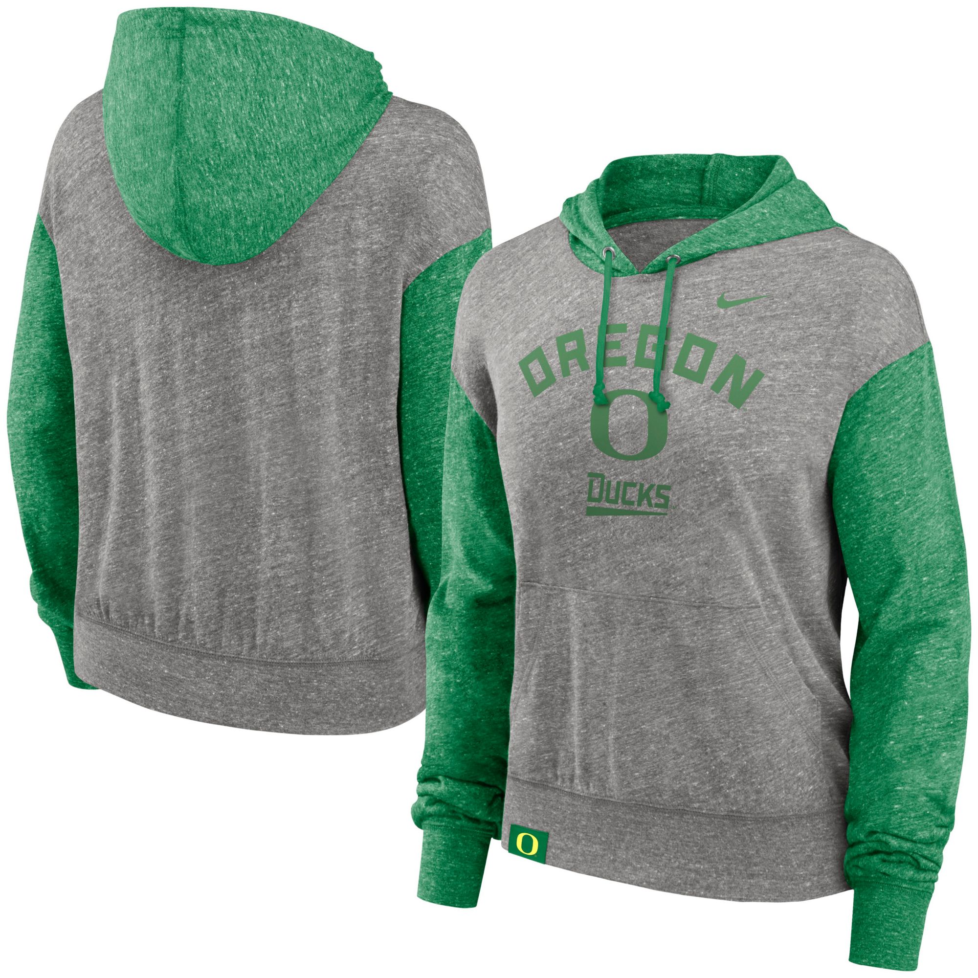 Nike Women's Oregon Ducks Grey Heather Colorblock Pullover Fleece Hoodie product image