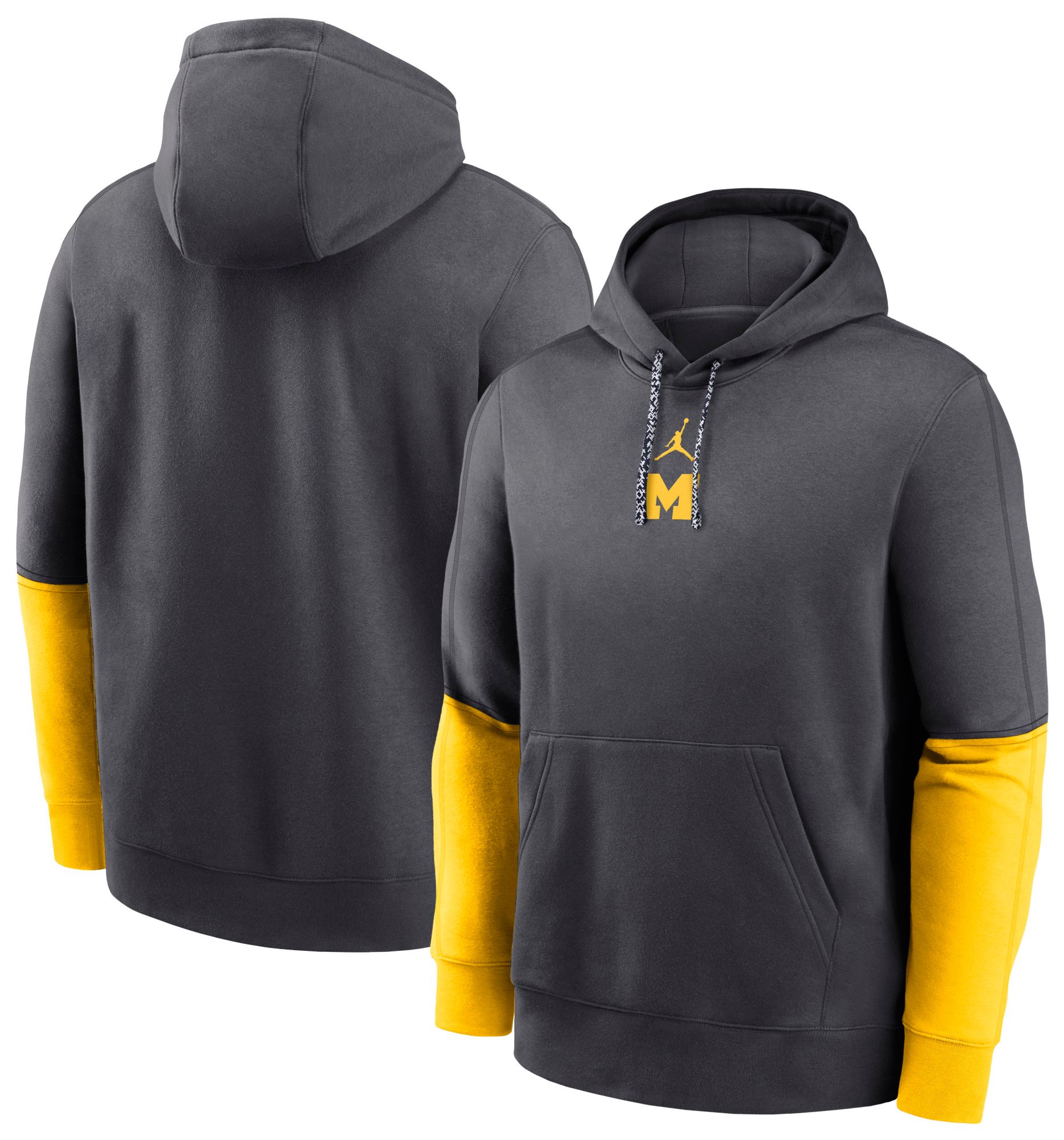 Jordan Men's Michigan Wolverines Grey Club Fleece Team Issue Sideline Player Pullover Hoodie product image