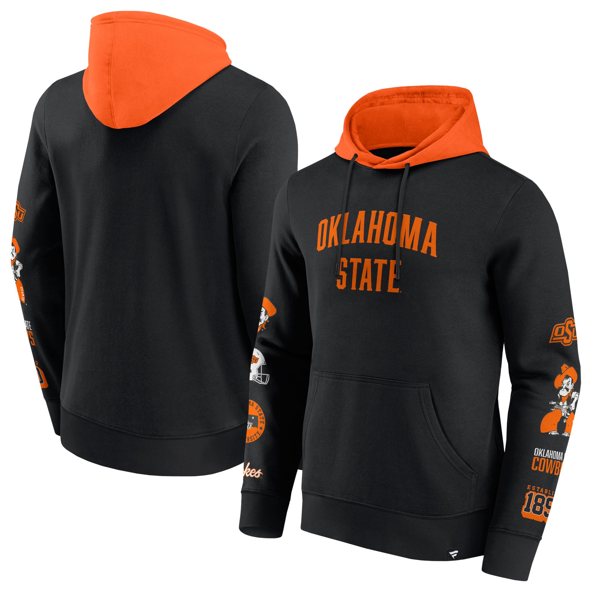 NCAA Men's Oklahoma State Cowboys Black Colorblock Badge Pullover Fleece Hoodie product image