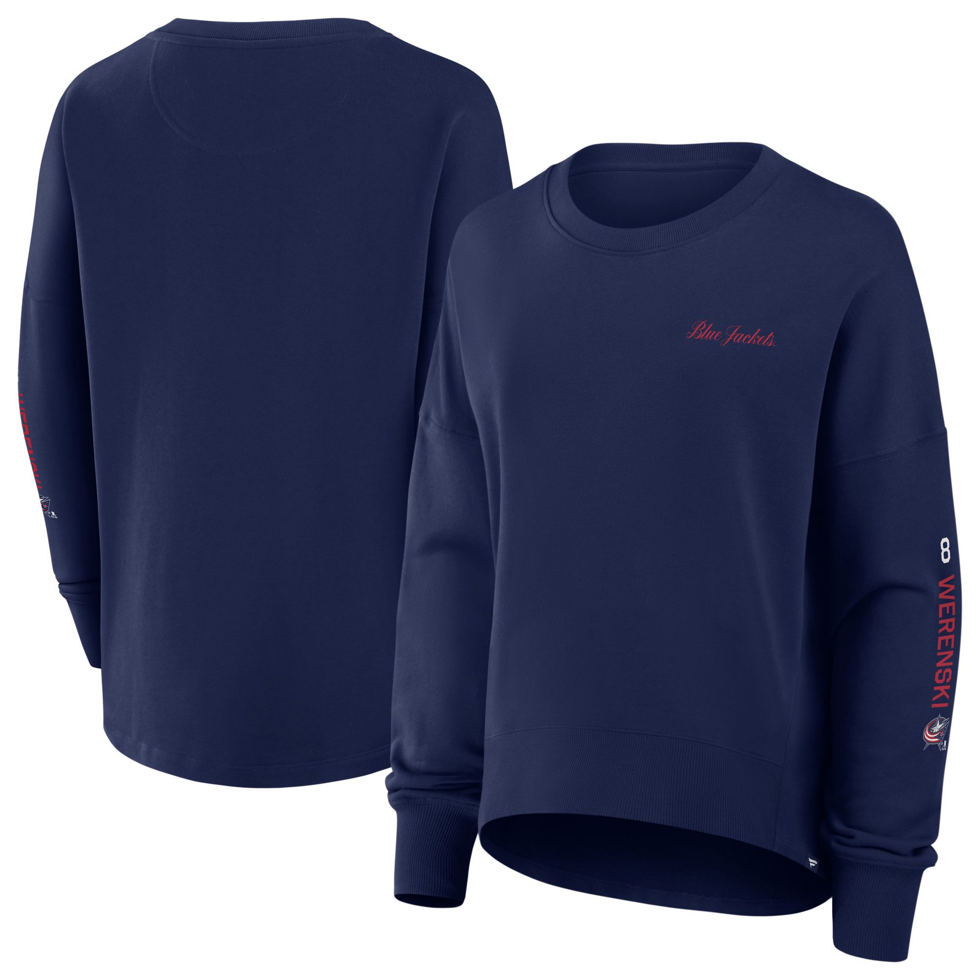 NHL Women's Columbus Blue Jackets Zach Werenski #8 Athletic Navy Script Crewneck Sweatshirt product image