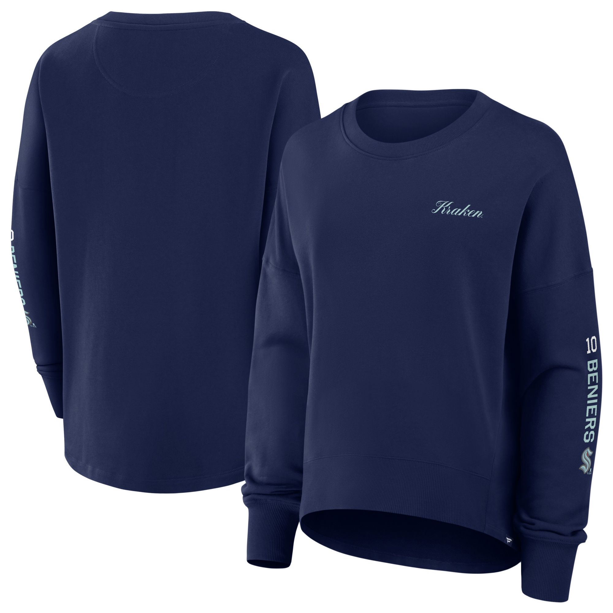 NHL Women's Seattle Kraken Matt Beniers #10 Athletic Navy Script Crewneck Sweatshirt product image