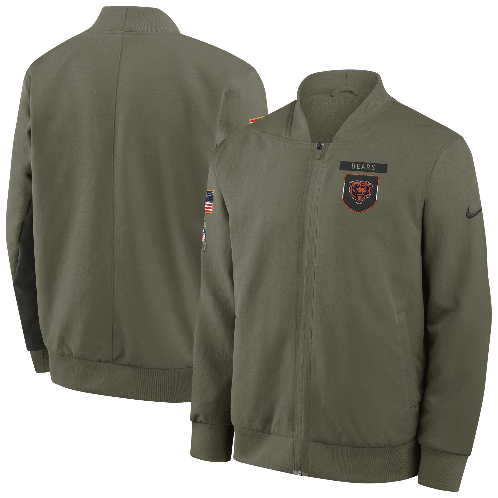 Nike Men's Chicago Bears Olive Salute to Service 2025 Full-Zip Bomber Jacket product image