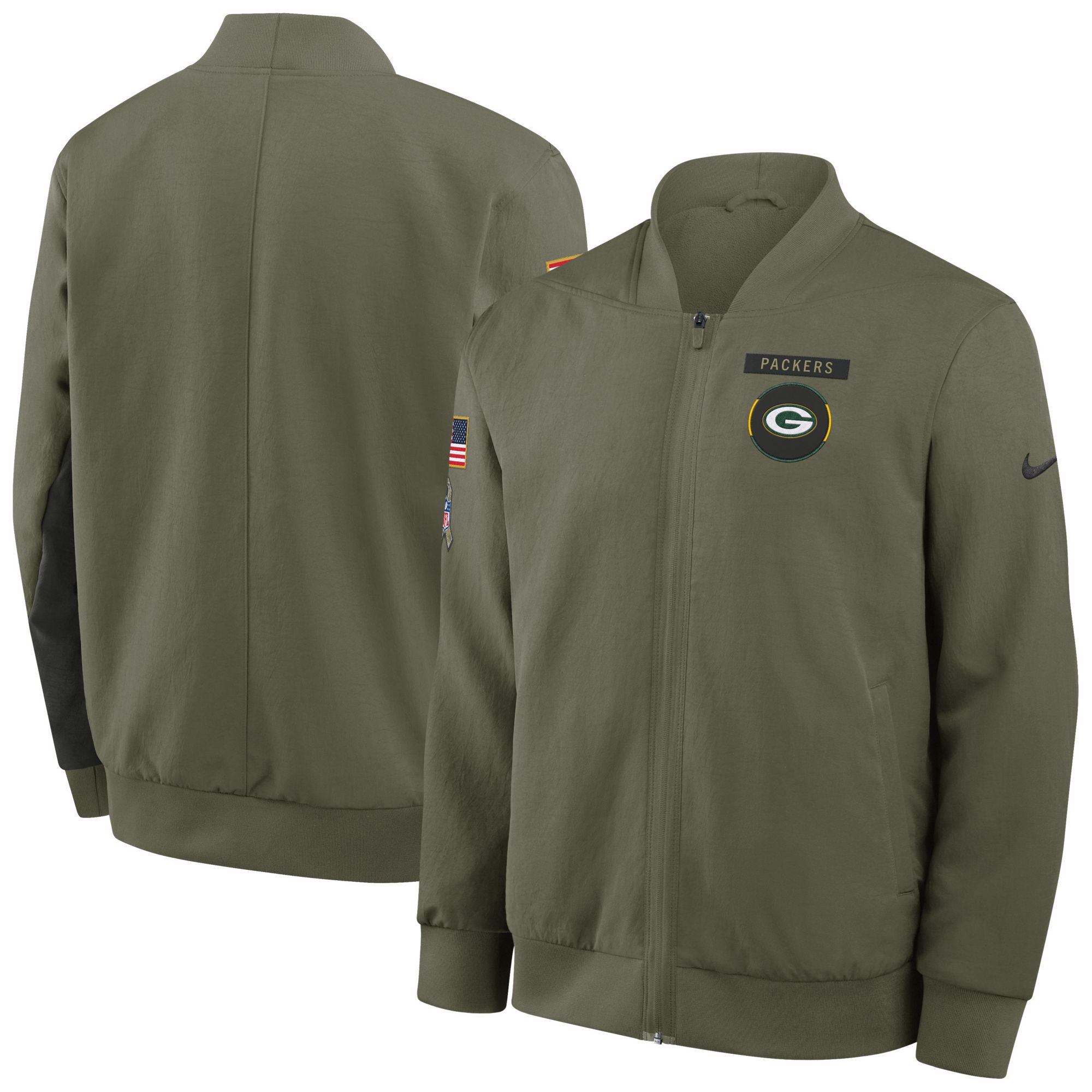 Nike Men's Green Bay Packers Olive Salute to Service 2025 Full-Zip Bomber Jacket product image