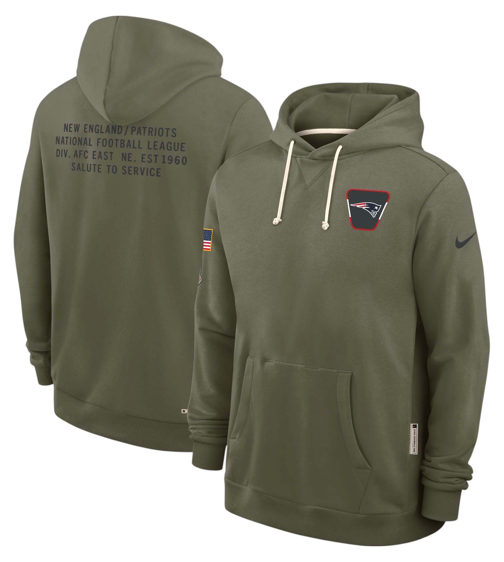 Nike Men's New England Patriots Salute To Service 2025 Olive Standard Issue Dri-FIT Pullover Hoodie product image
