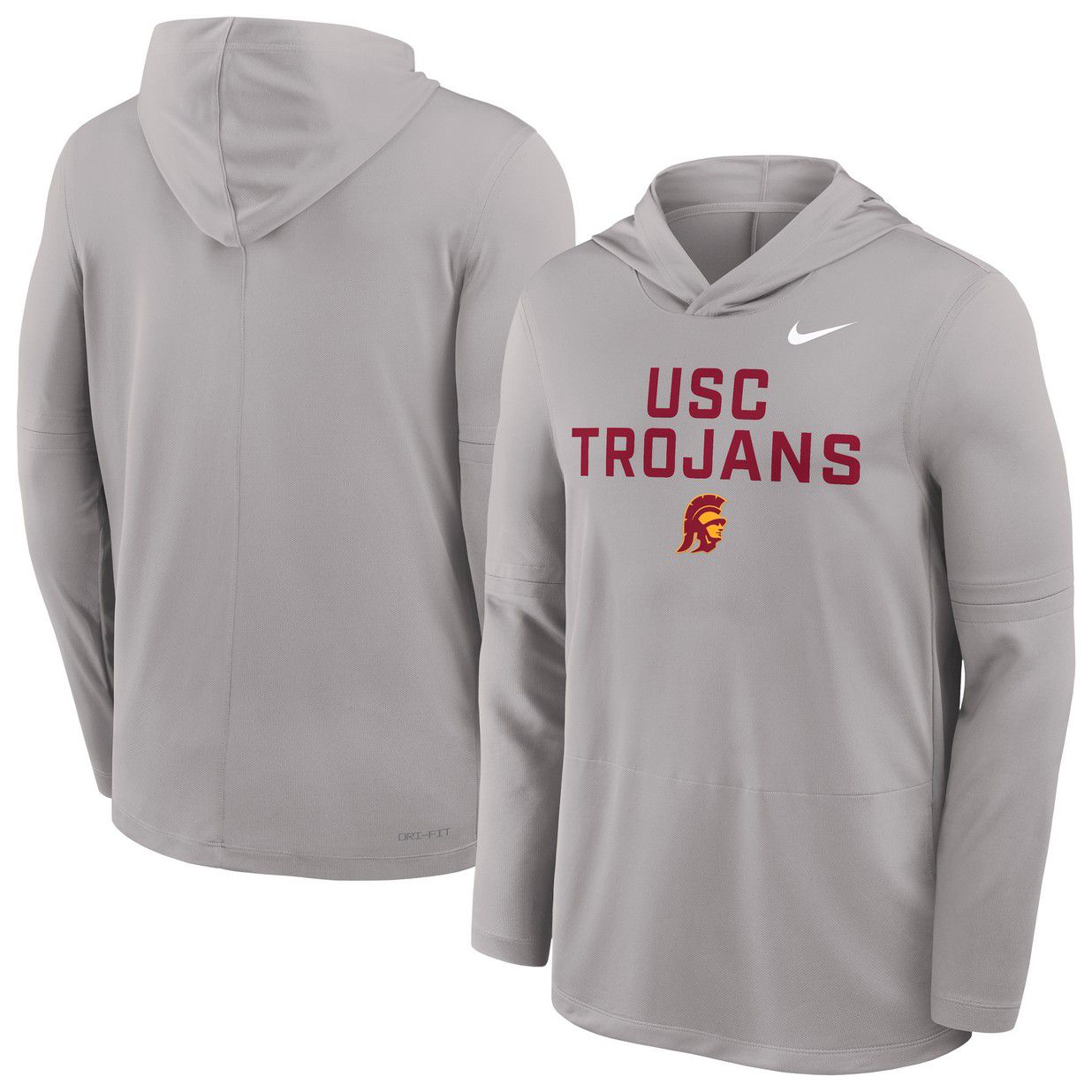 Nike Men's USC Trojans Pewter Grey Dri-FIT Long Sleeve Hoodie T-Shirt product image