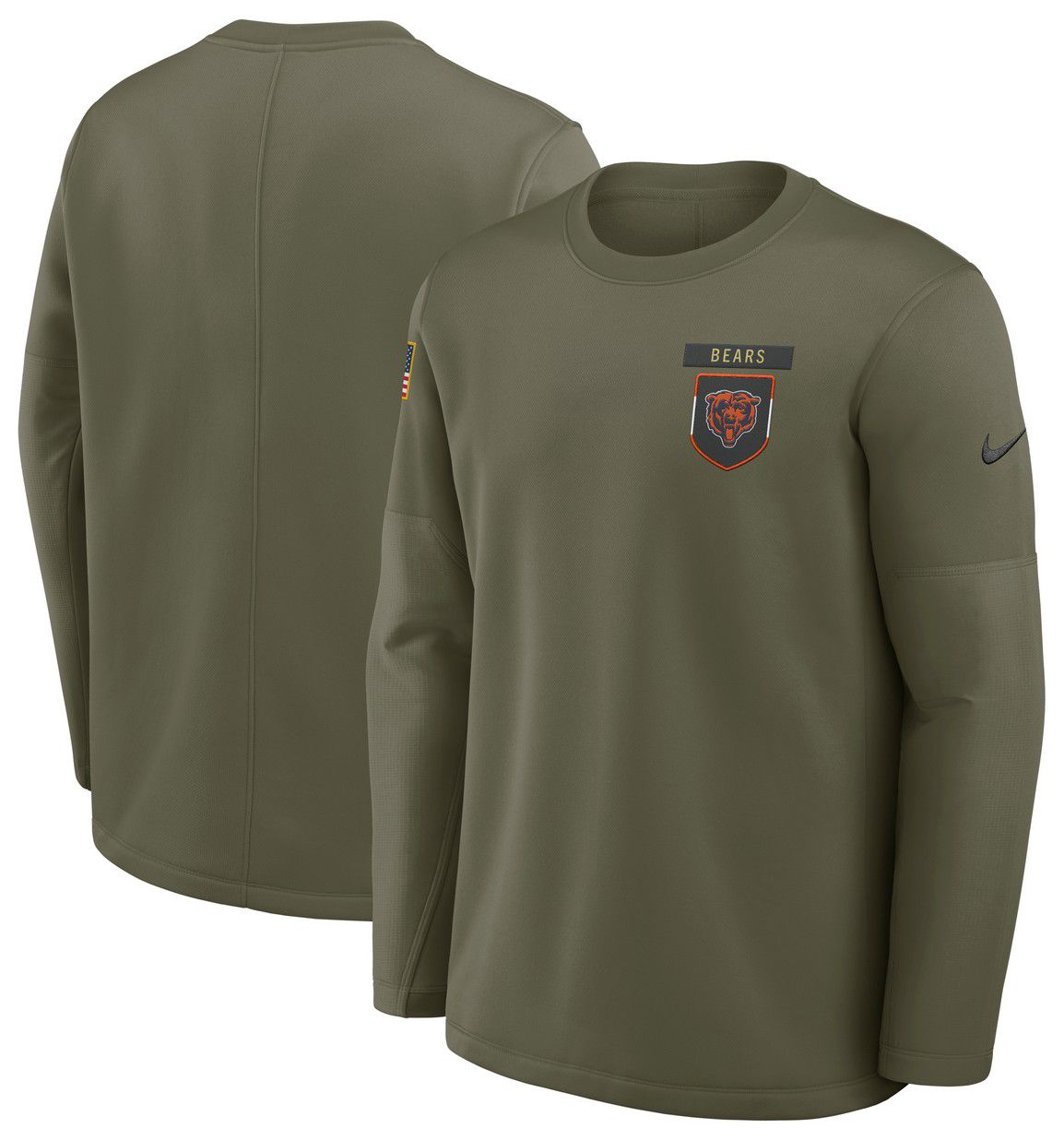 Nike Men's Chicago Bears Olive Salute To Service 2025 Coaches Therma-FIT Crew Sweatshirt product image