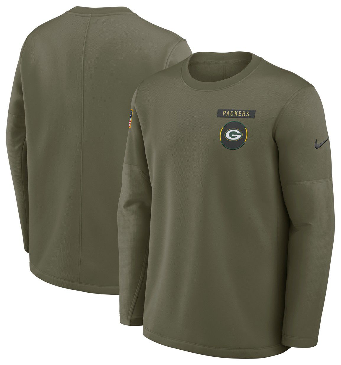 Nike Men's Green Bay Packers Olive Salute To Service 2025 Coaches Therma-FIT Crew Sweatshirt product image