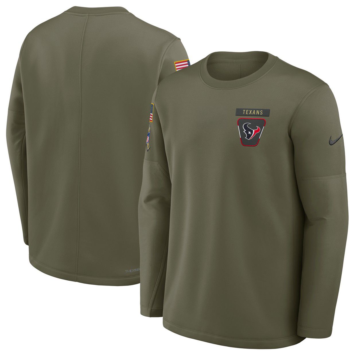 Nike Men's Houston Texans Olive Salute To Service 2025 Coaches Therma-FIT Crew Sweatshirt product image