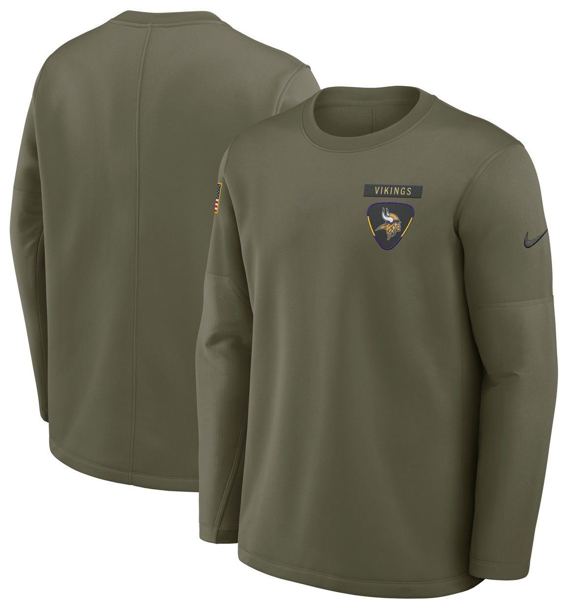 Nike Men's Minnesota Vikings Olive Salute To Service 2025 Coaches Therma-FIT Crew Sweatshirt product image