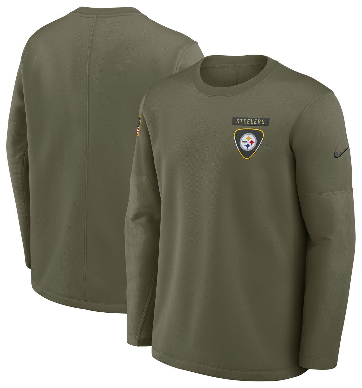 Nike Men's Pittsburgh Steelers Olive Salute To Service 2025 Coaches Therma-FIT Crew Sweatshirt product image