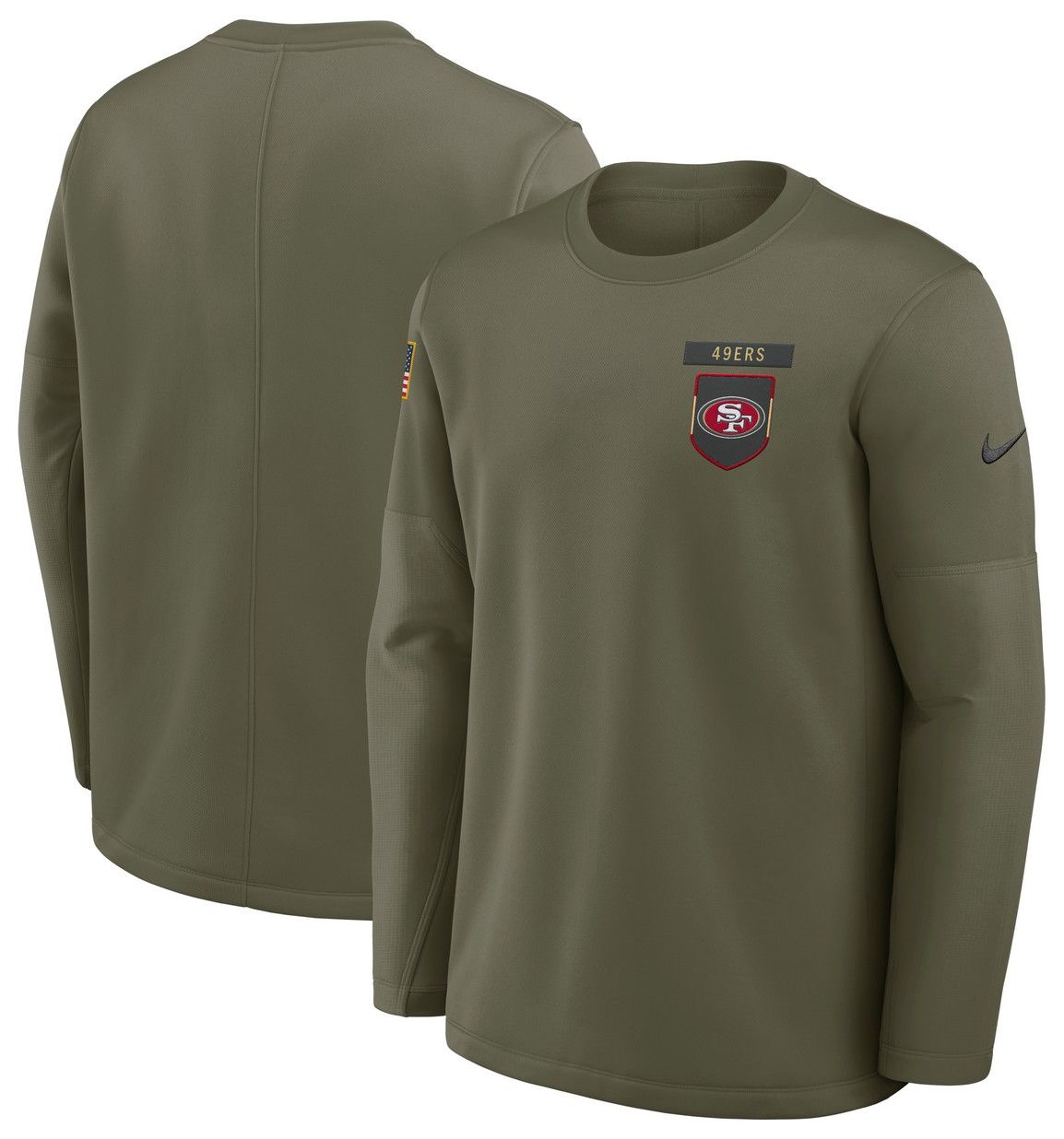 Nike Men's San Francisco 49ers Olive Salute To Service 2025 Coaches Therma-FIT Crew Sweatshirt product image