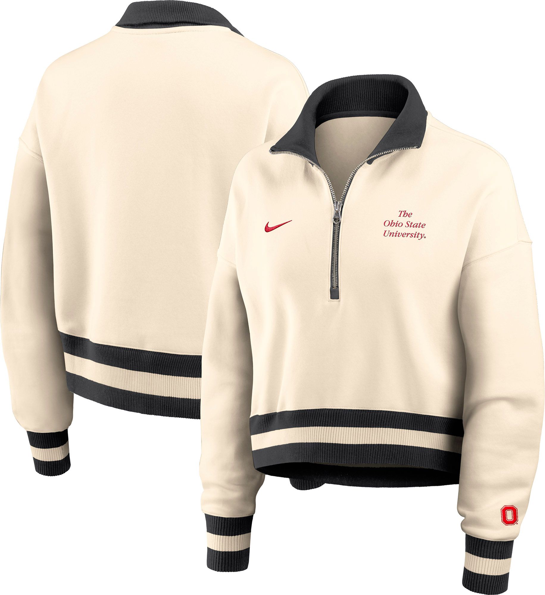 Nike Women's Ohio State Buckeyes Natural Black Cropped 1/4 Zip Jacket product image