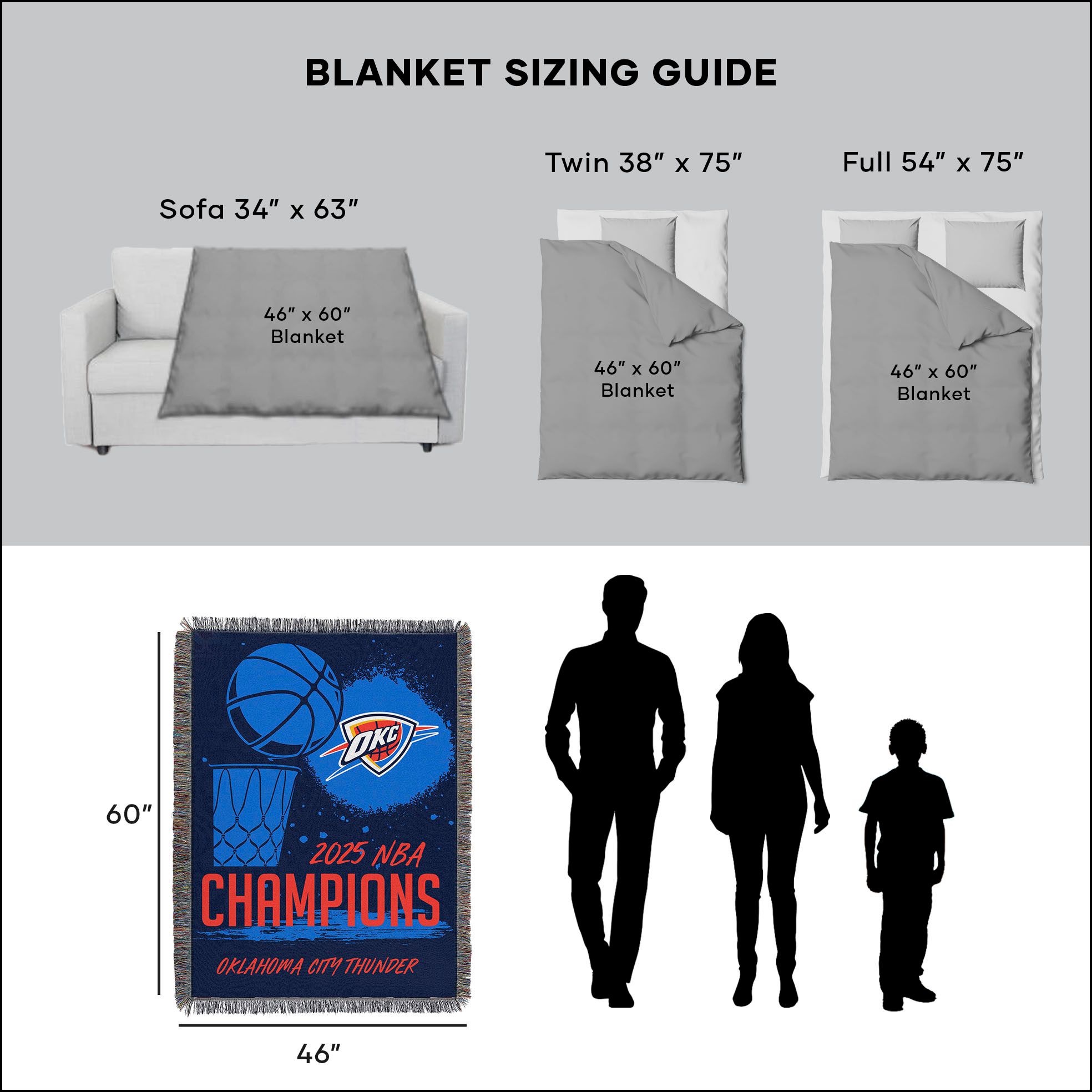 TheNorthwest 2025 NBA Champions Oklahoma City Thunder Tapestry Throw Blanket product image