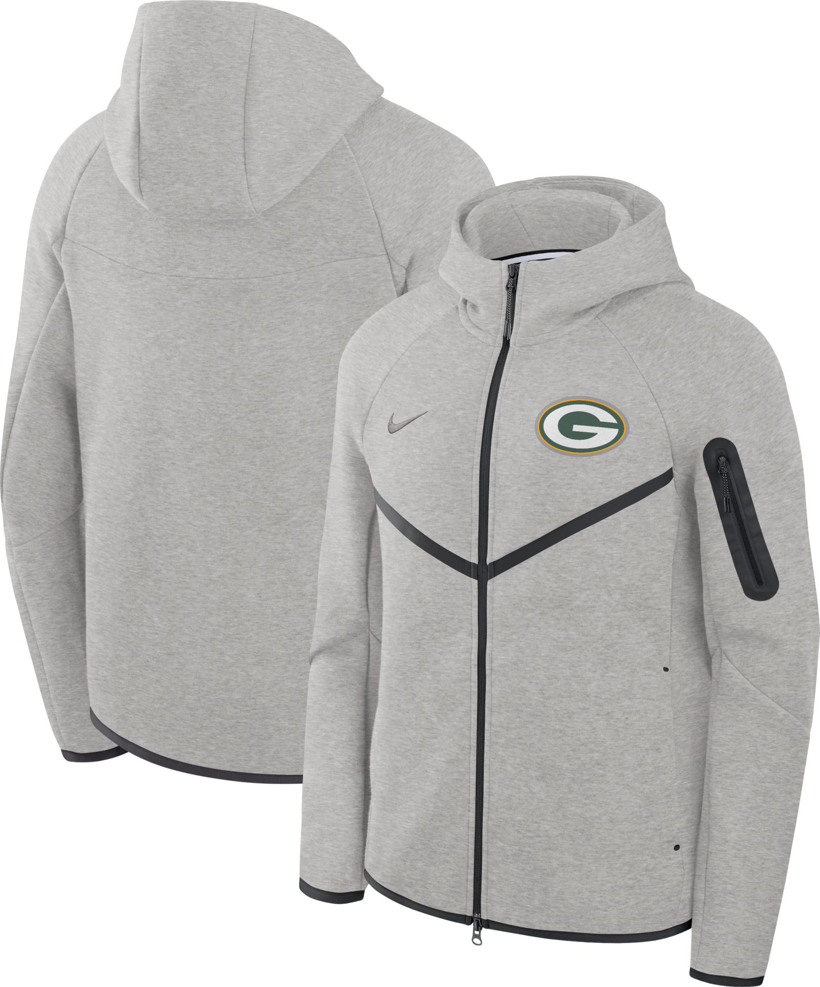 Nike Men's Green Bay Packers Dark Grey Heather Tech Fleece Full-Zip Windrunner Hoodie product image