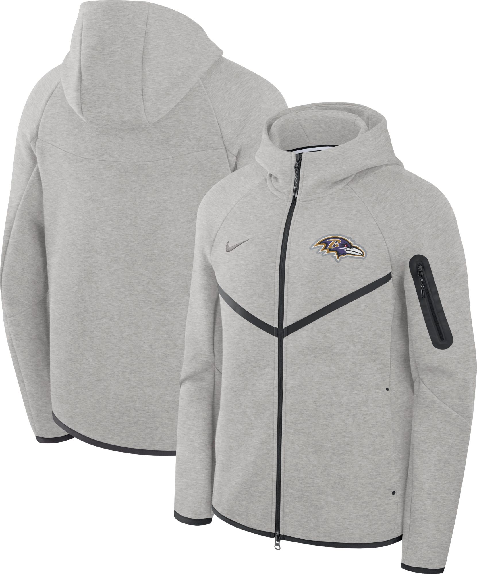 Nike Men's Baltimore Ravens Dark Grey Heather Tech Fleece Full-Zip Windrunner Hoodie product image