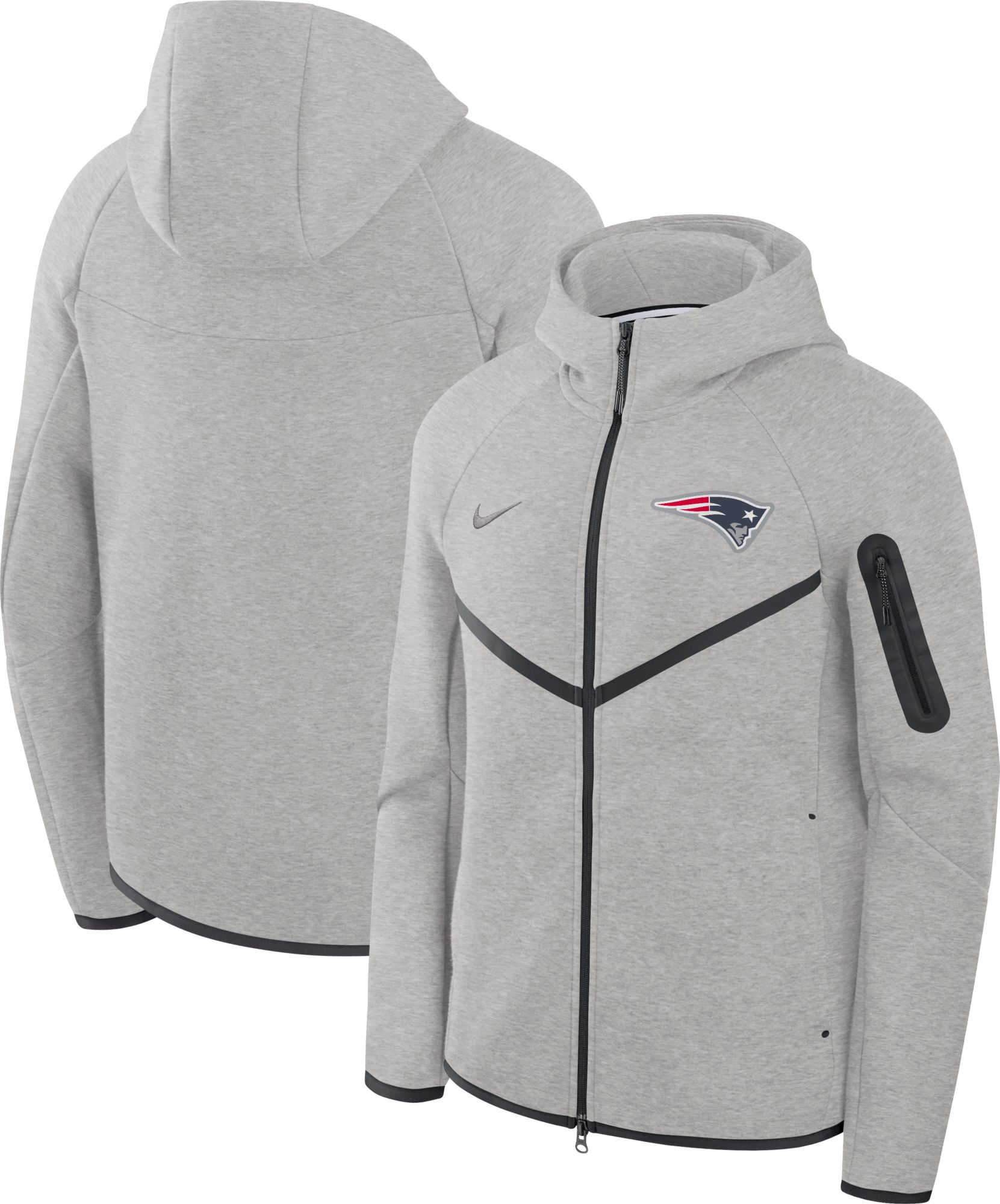 Nike Men's New England Patriots Dark Grey Heather Tech Fleece Full-Zip Windrunner Hoodie product image