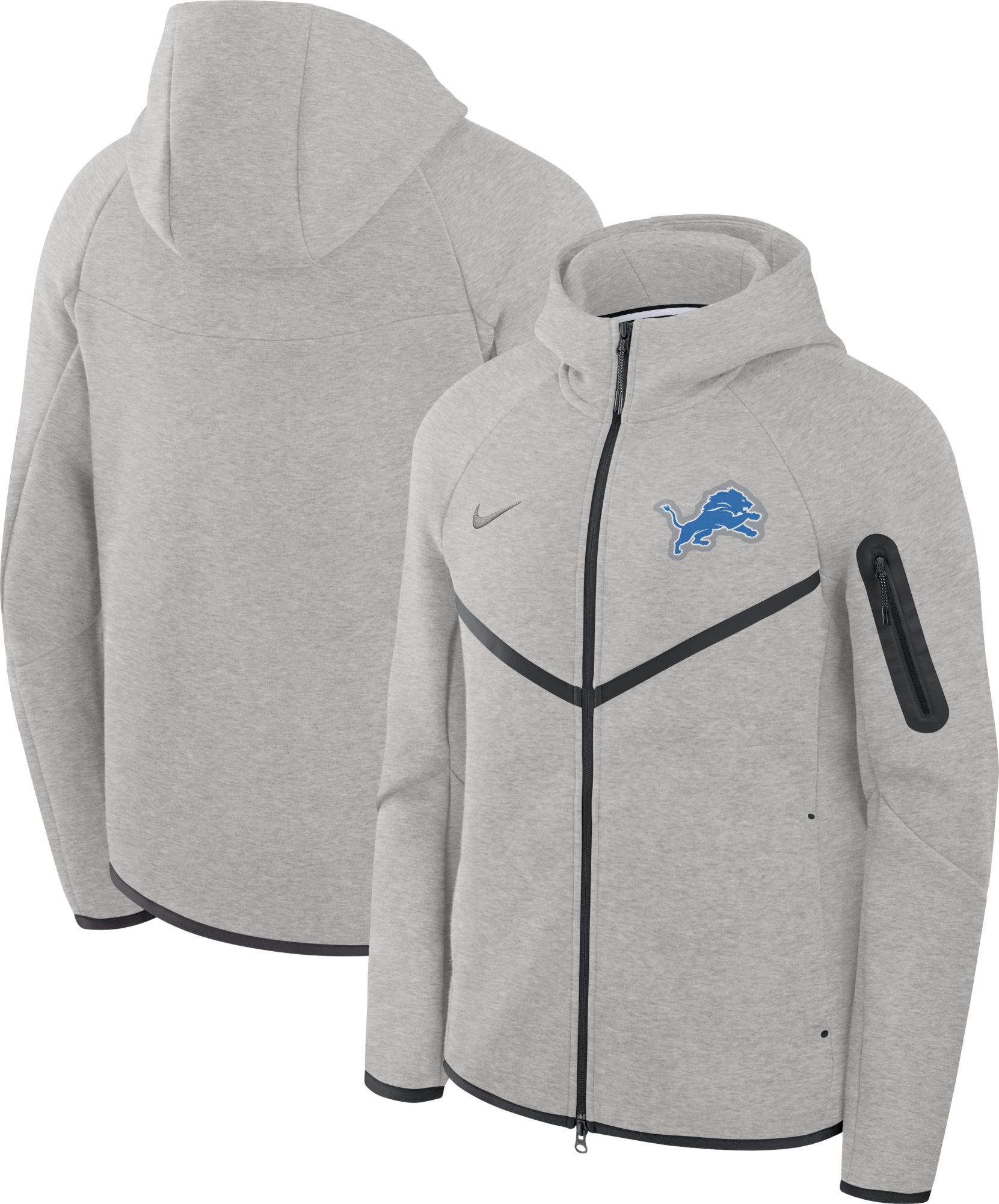 Nike Men's Detroit Lions Dark Grey Heather Tech Fleece Full-Zip