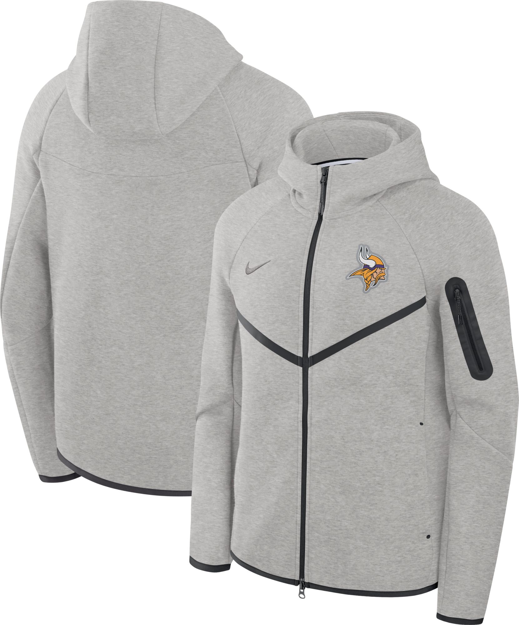 Nike Men's Minnesota Vikings Dark Grey Heather Tech Fleece Full-Zip Windrunner Hoodie product image
