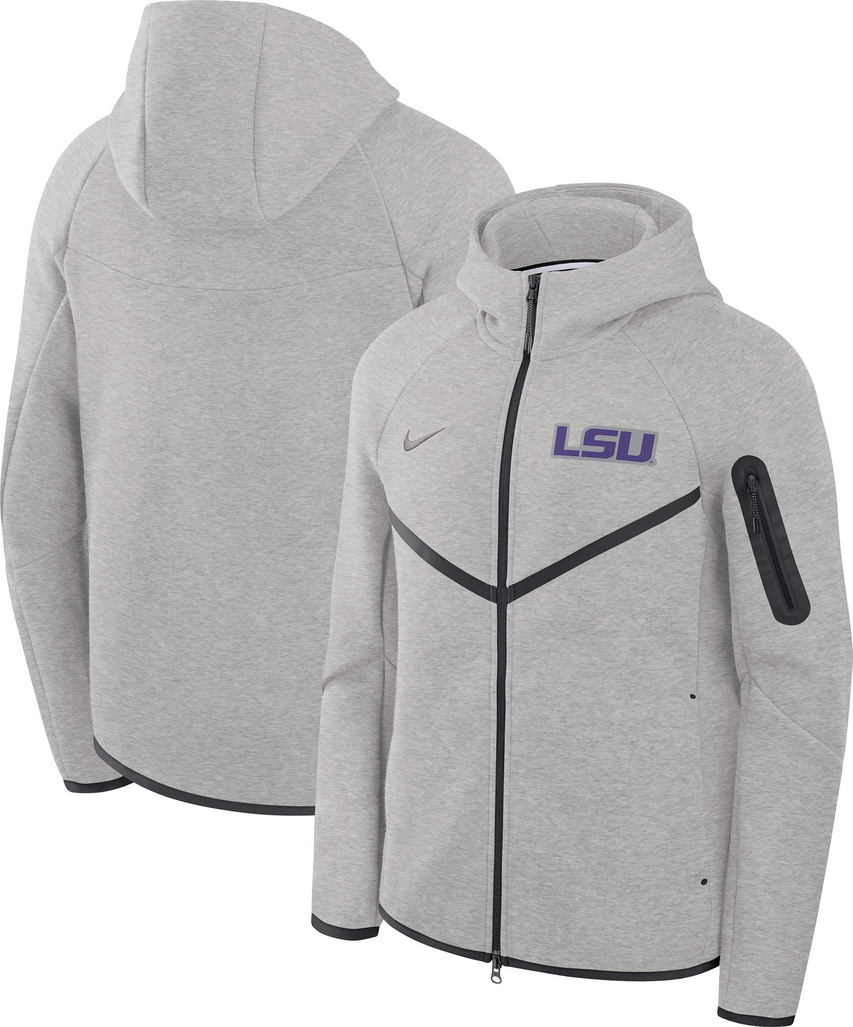 Nike Men's LSU Tigers Dark Grey Heather Tech Fleece Full-Zip Hoodie product image