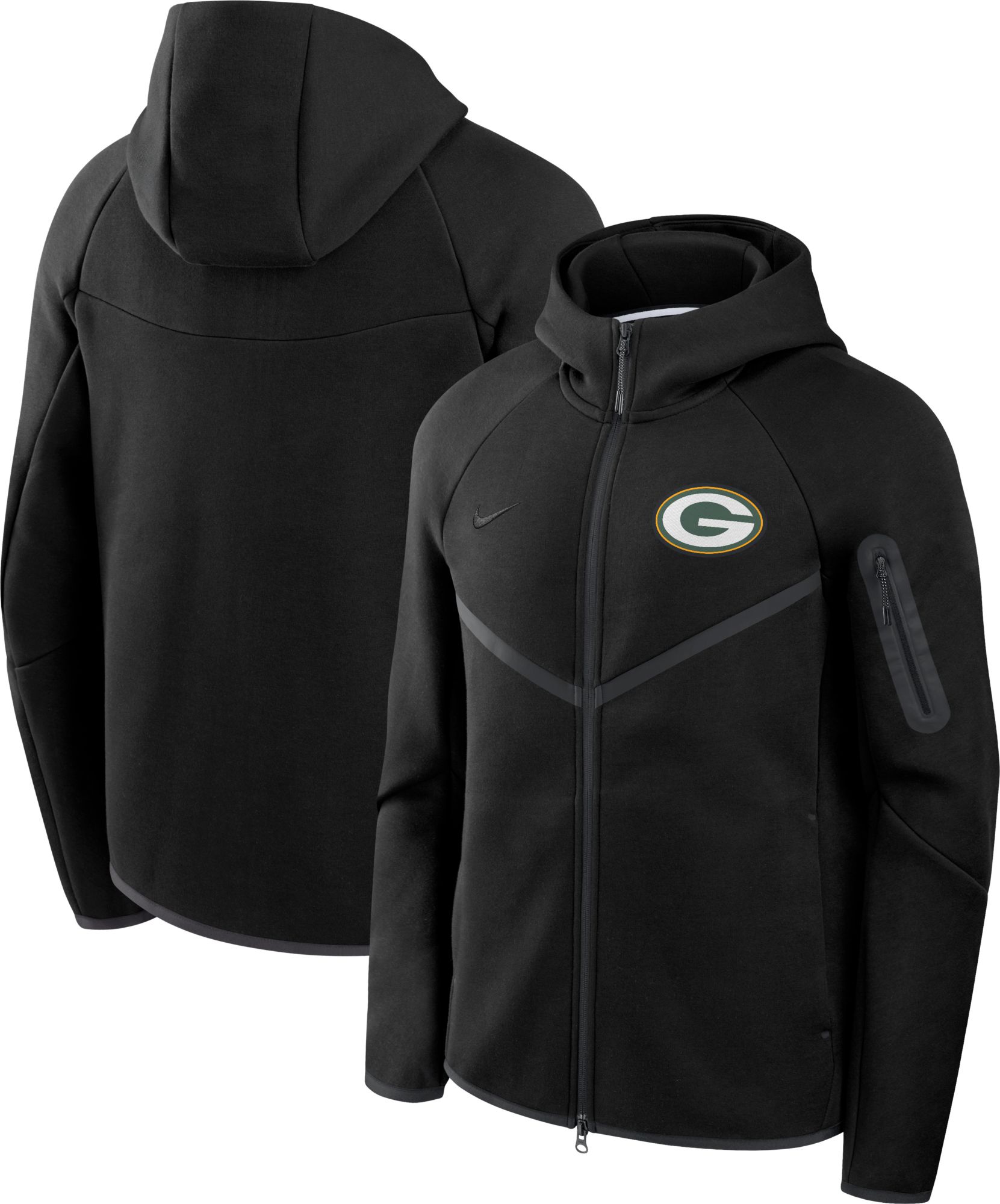Nike Men's Green Bay Packers Black Tech Fleece Full-Zip Windrunner Hoodie product image