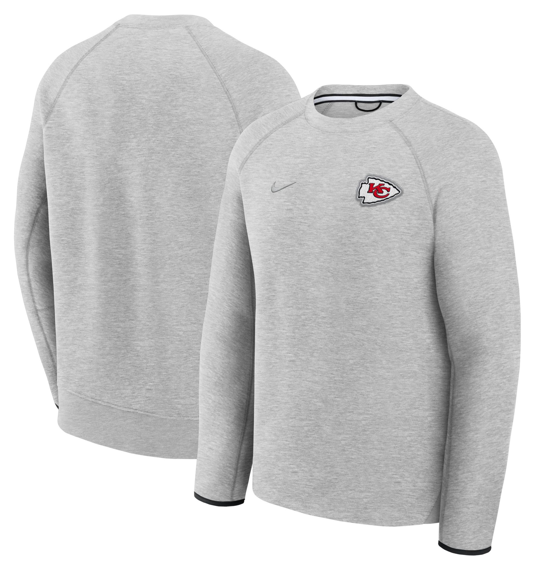 Nike Men's Kansas City Chiefs Dark Grey Heather Tech Fleece Crewneck Sweatshirt product image
