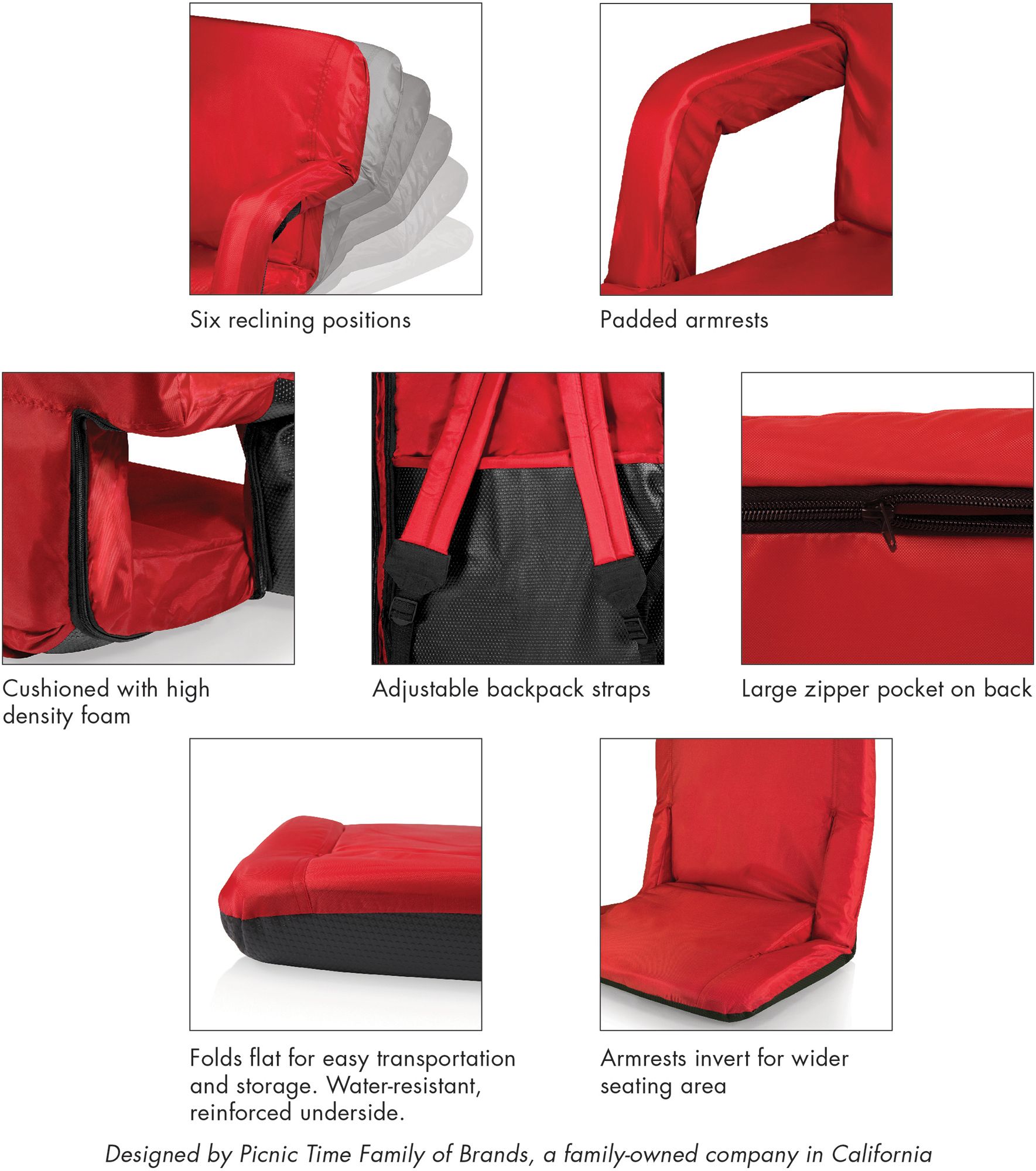 Picnic Time Tampa Bay Buccaneers Red Reclining Stadium Seat product image