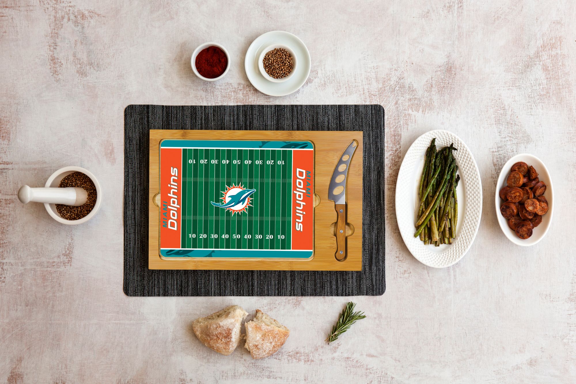 Picnic Time Miami Dolphins Glass Top Cutting Board Set