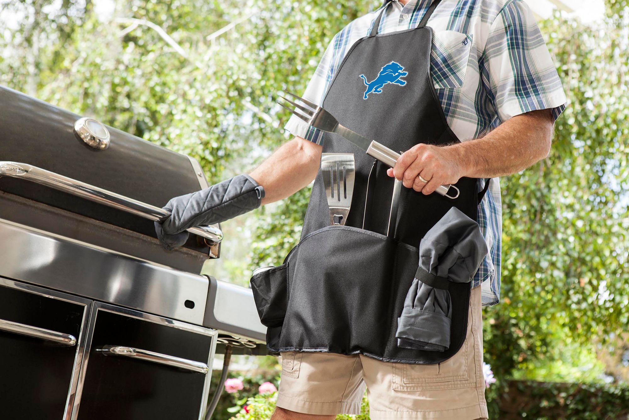 Picnic Time Detroit Lions Apron Tote Pro Grill Set