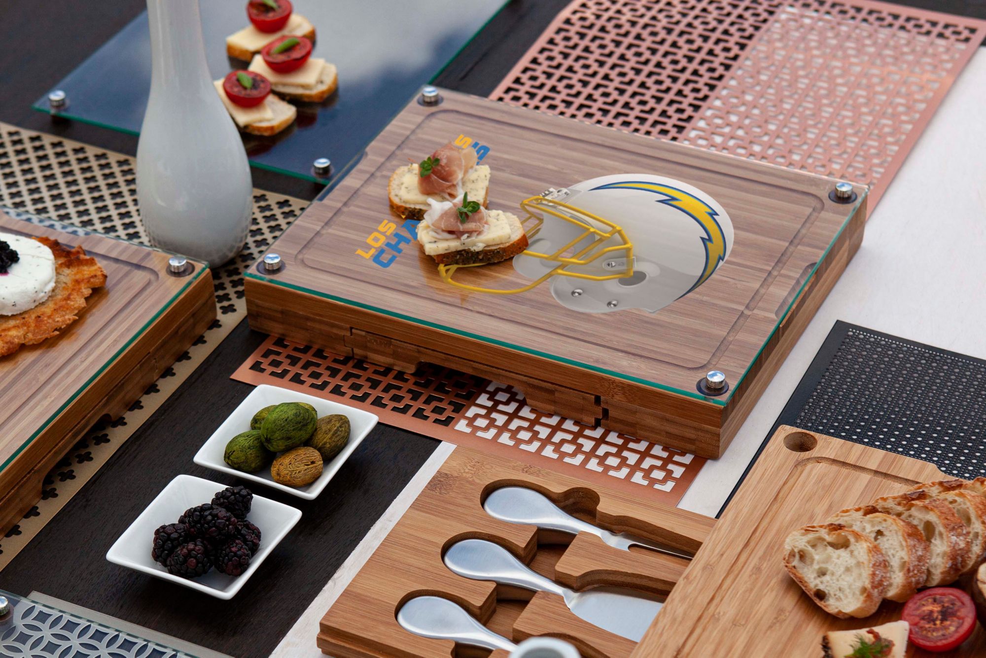 Picnic Time Los Angeles Chargers Glass Top Cheese Board and Knife Set product image