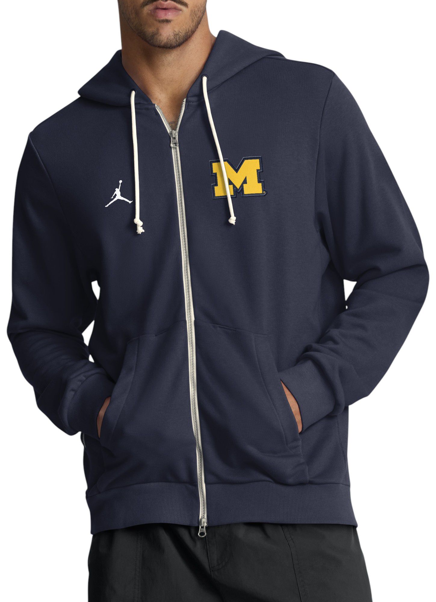 Jordan Men's Michigan Wolverines College Navy Dri-FIT Sideline Full-Zip Hoodie product image