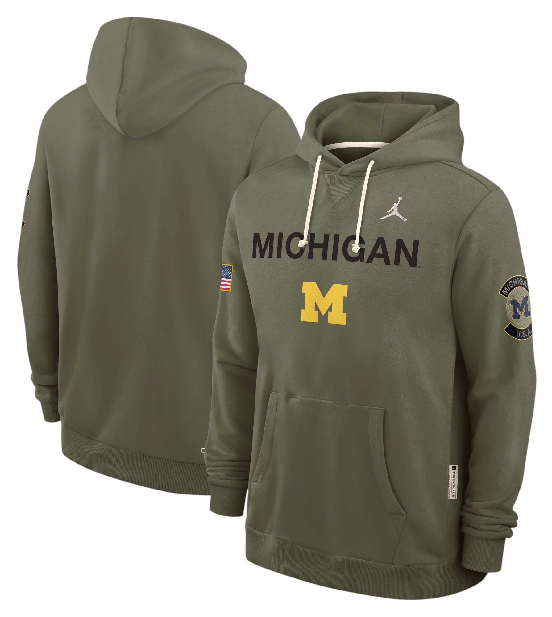 Jordan Men's Michigan Wolverines Medium Olive 2025 Military Appreciation Pullover Hoodie product image
