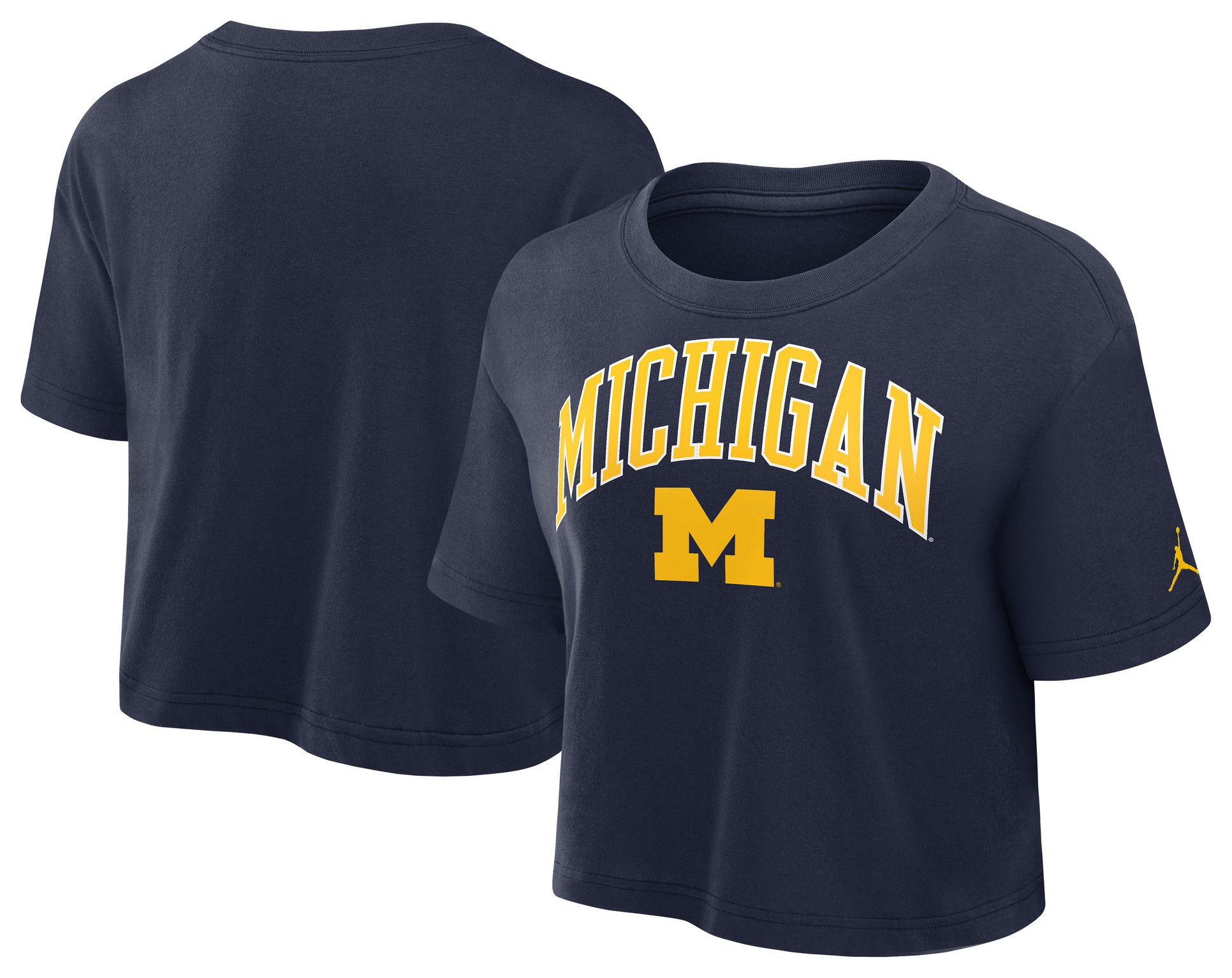 Jordan Women's Michigan Wolverines College Navy Arch Cropped T-Shirt product image