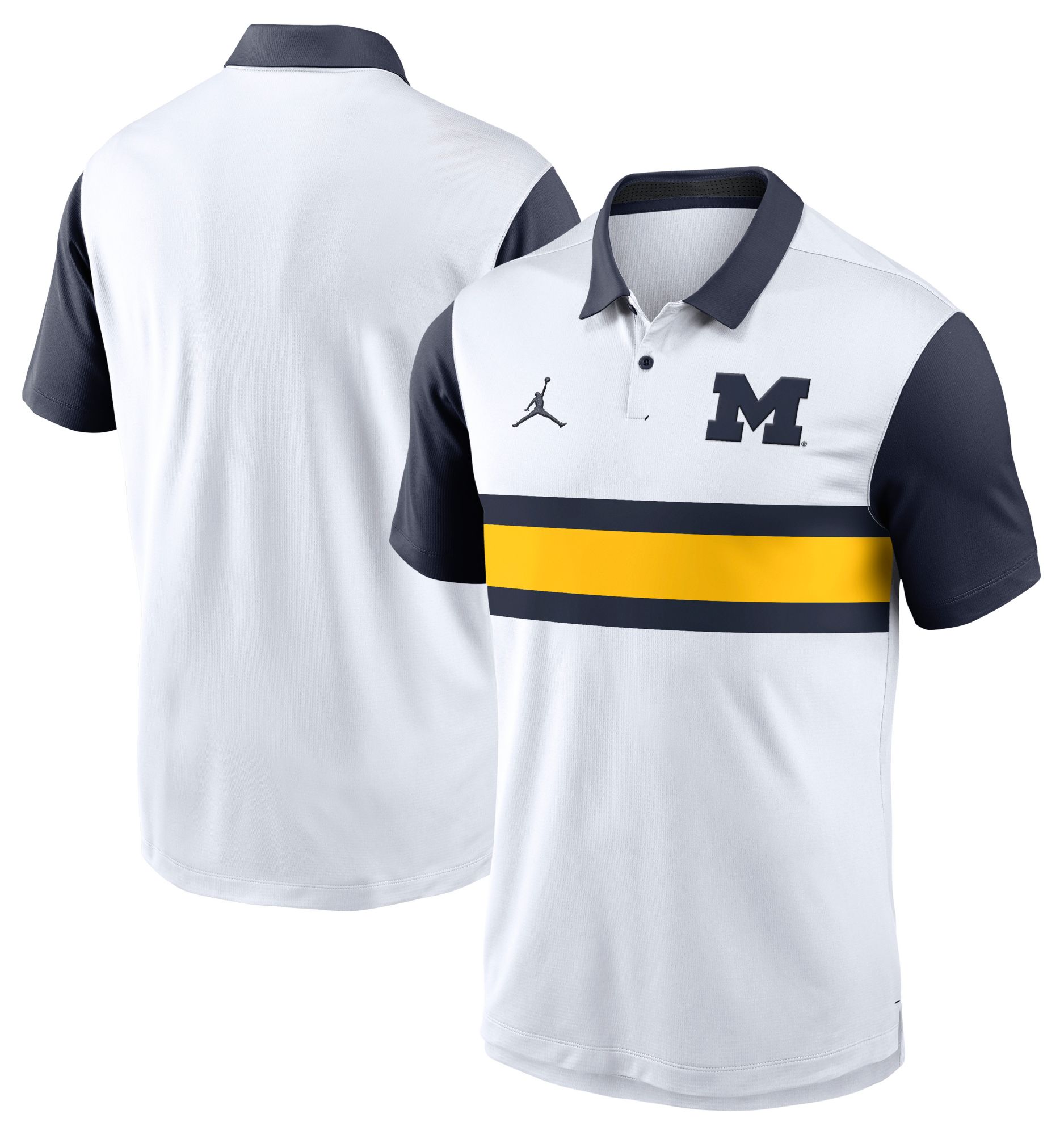 Jordan Men's Michigan Wolverines White/Navy Campus Patterned Polo product image