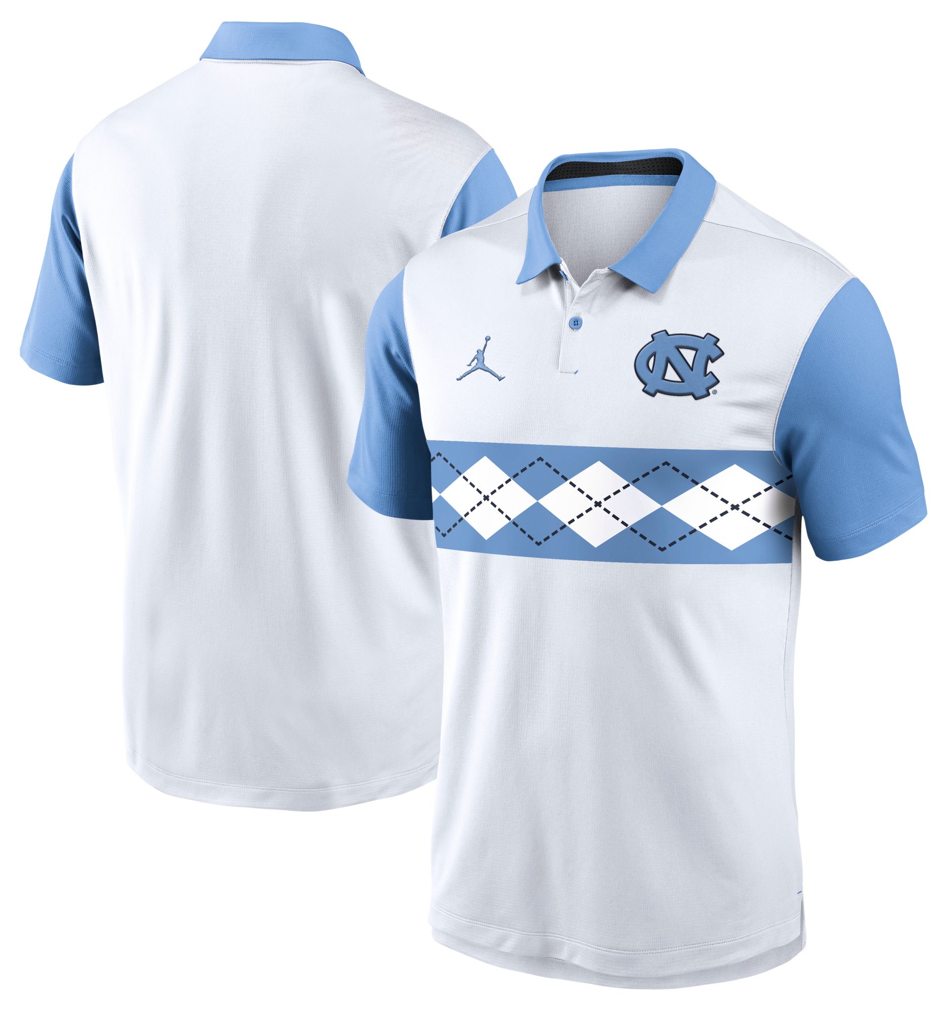 Jordan Men's North Carolina Tar Heels White/Blue Campus Patterned Polo product image