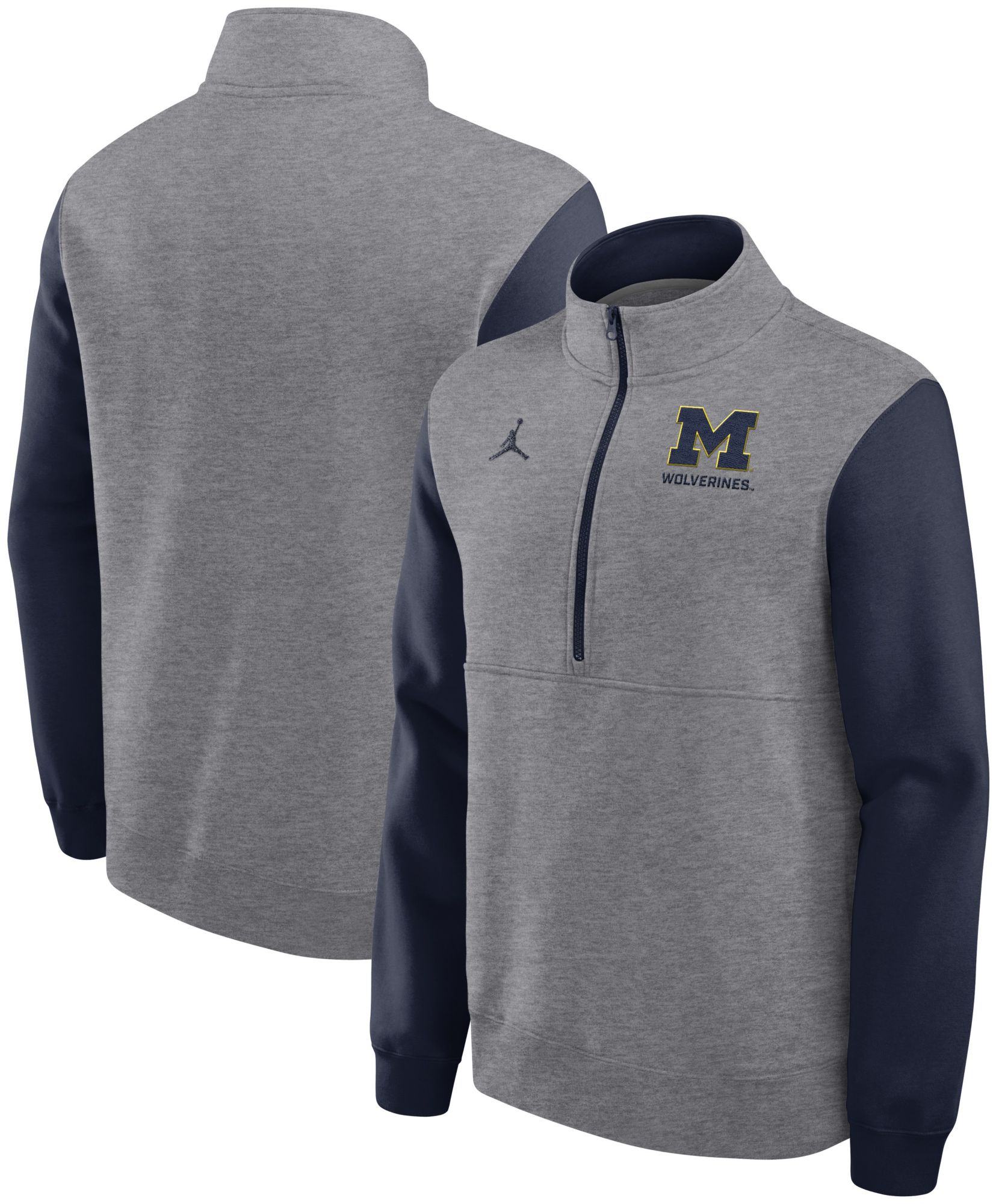 Jordan Men's Michigan Wolverines Dark Grey Heather Club Fleece Half-Zip product image