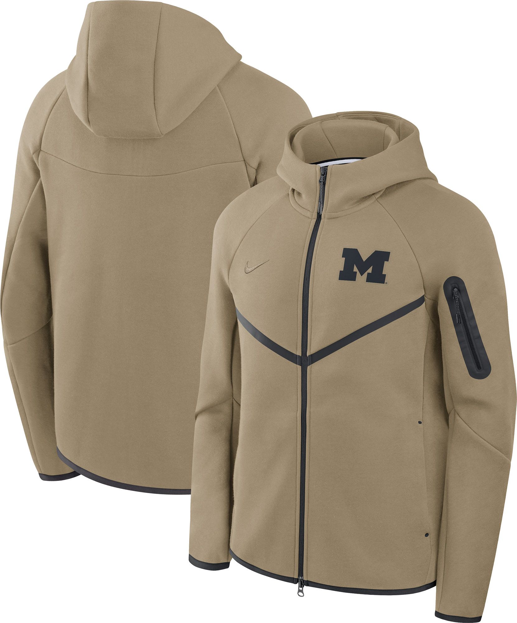 Nike Men's Michigan Wolverines Neutral Olive Tech Fleece Full-Zip Hoodie product image