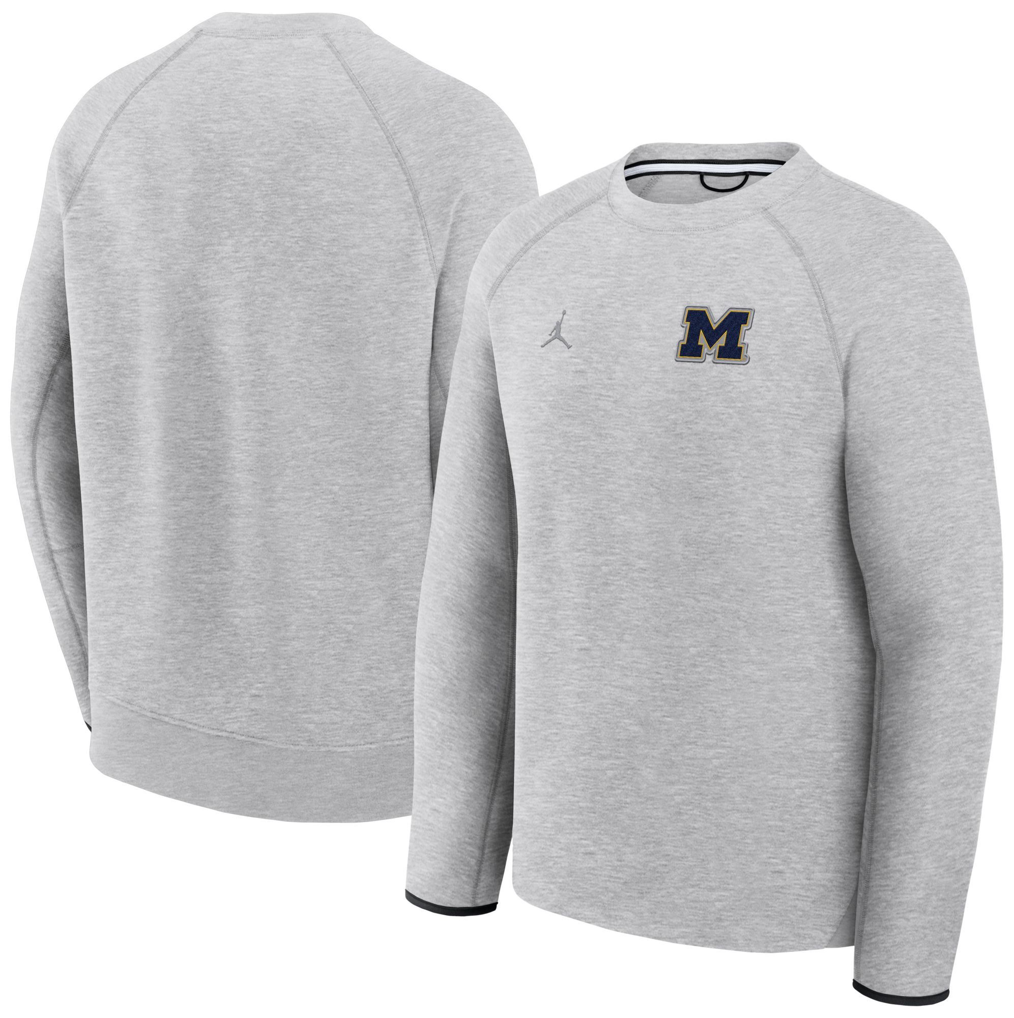 Jordan Men's Michigan Wolverines Dark Grey Heather Tech Fleece Crewneck Sweatshirt product image