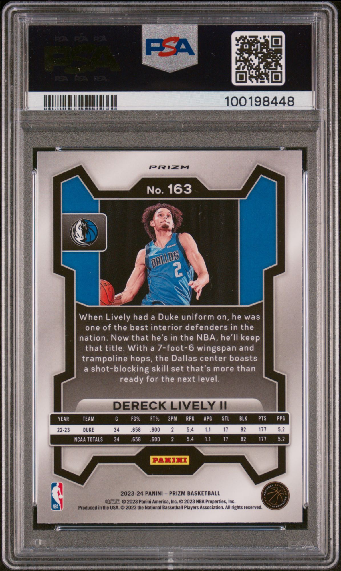 2023 Panini Prizm 163 Dereck Lively LI Silver Prizm PSA 10 product image