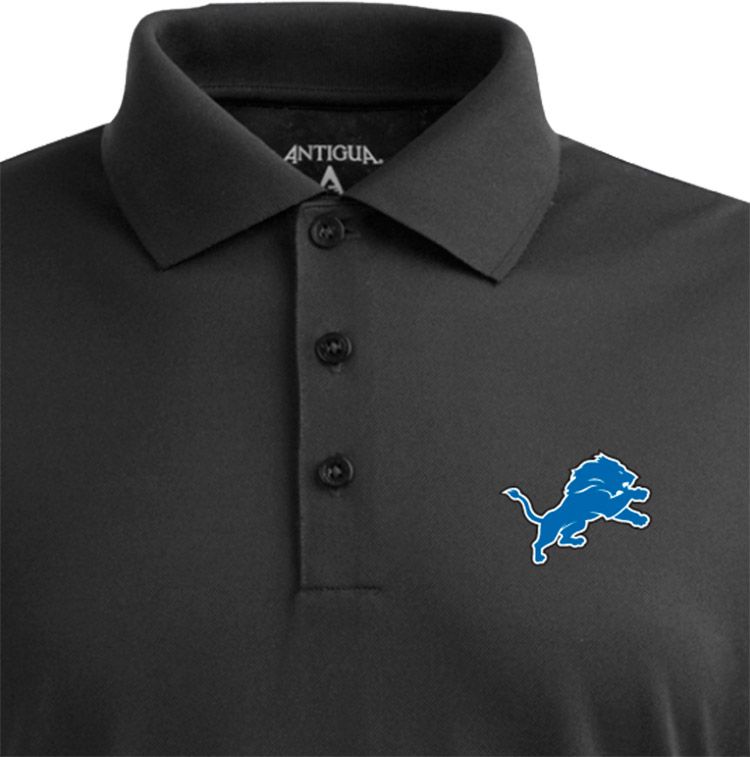 Antigua Men's Detroit Lions Pique Xtra-Lite Black Polo product image
